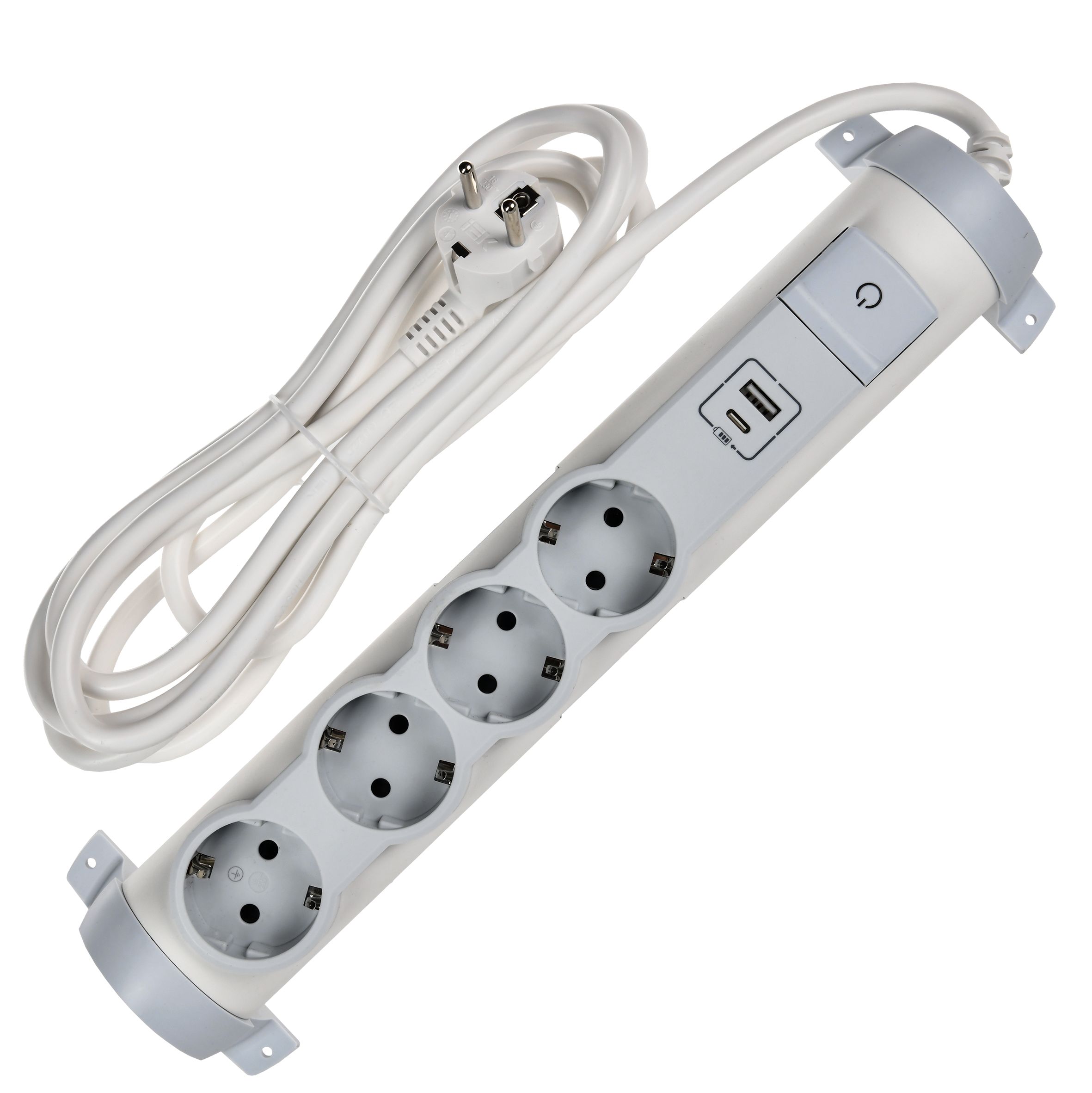 COMFORT Удлинитель У04К 4 места 2P+PE 3м 3х1,5мм2 16А USB A+C 20Вт белый IEK — фото