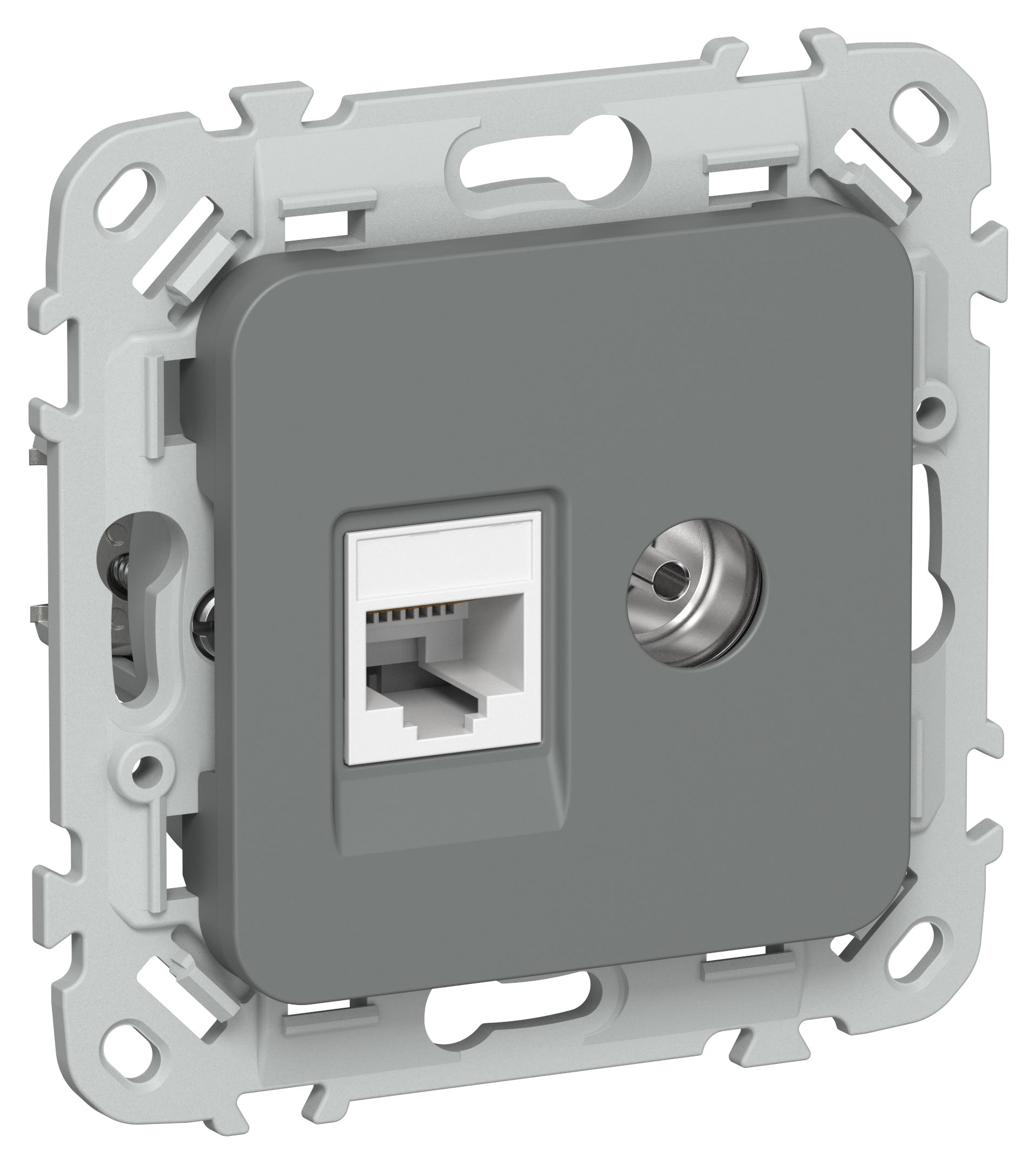 FLITE Розетка 2-местная RJ45/TV категория 5Е UTP РКТВ5е-2-0-ФлМА мокрый асфальт IEK
