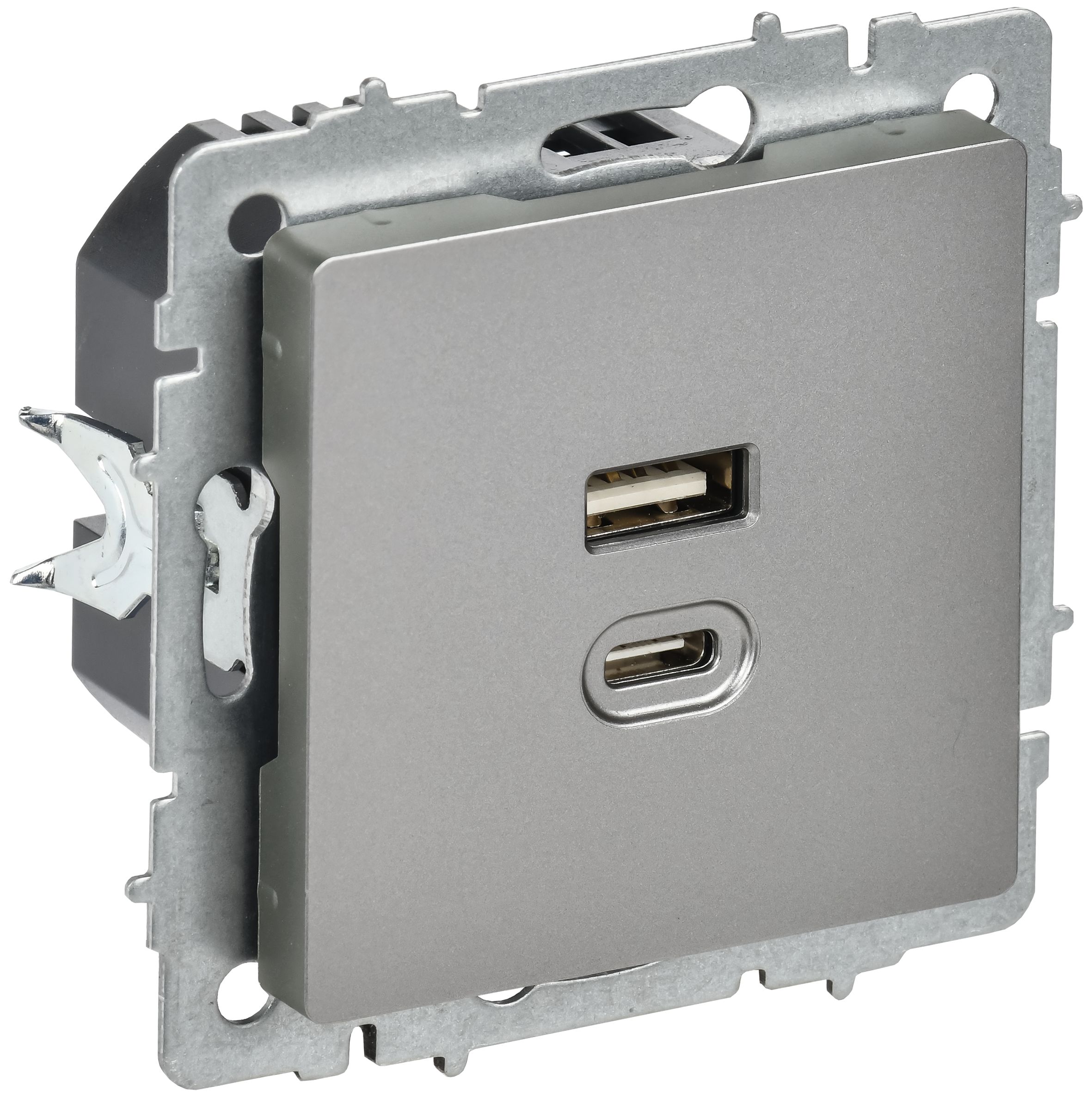 BRITE Розетка USB A+C 45Вт высокоскоростная зарядка РЮ11-2-БрС сталь IEK — фото