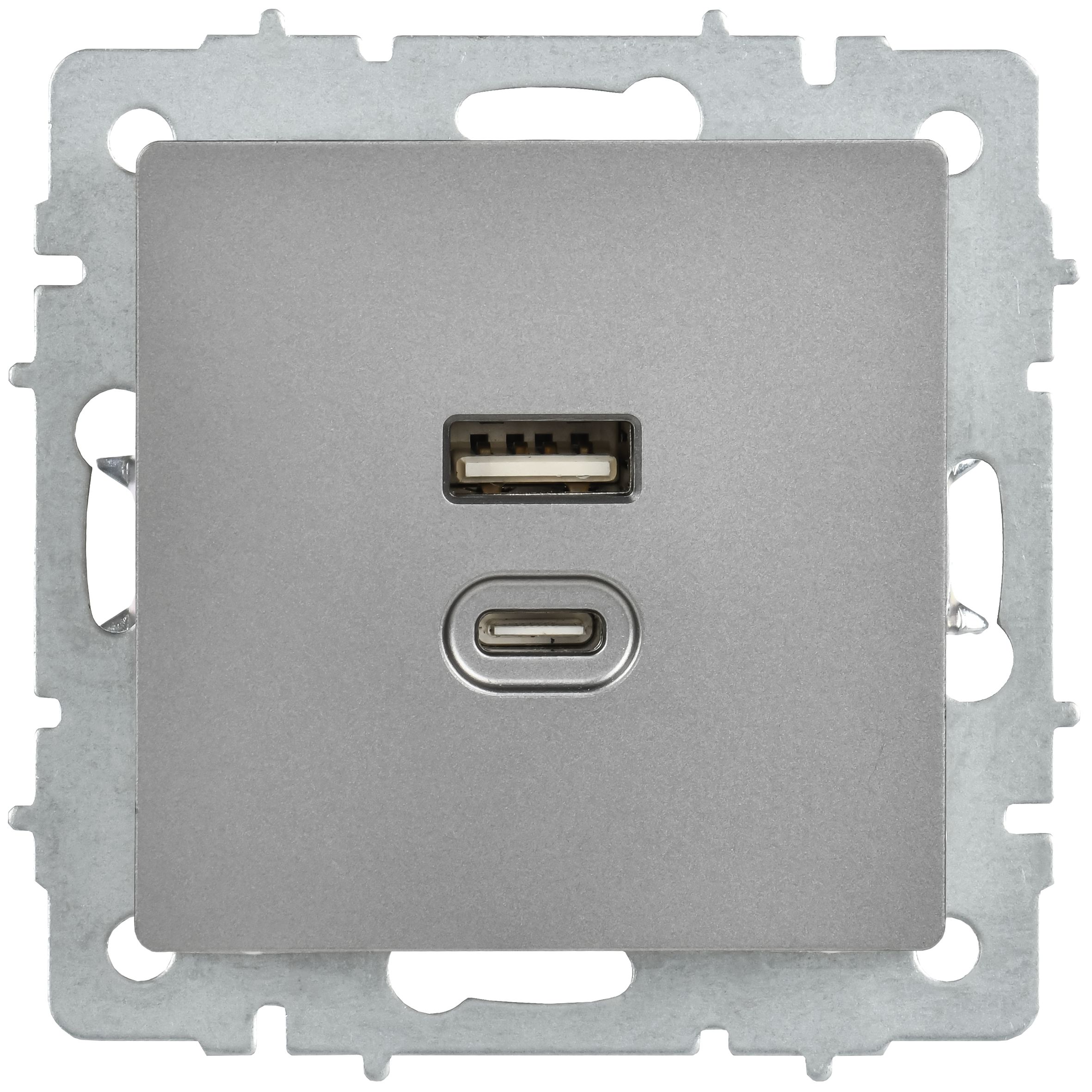 BRITE Розетка USB A+C 45Вт высокоскоростная зарядка РЮ11-2-БрС сталь IEK — фото