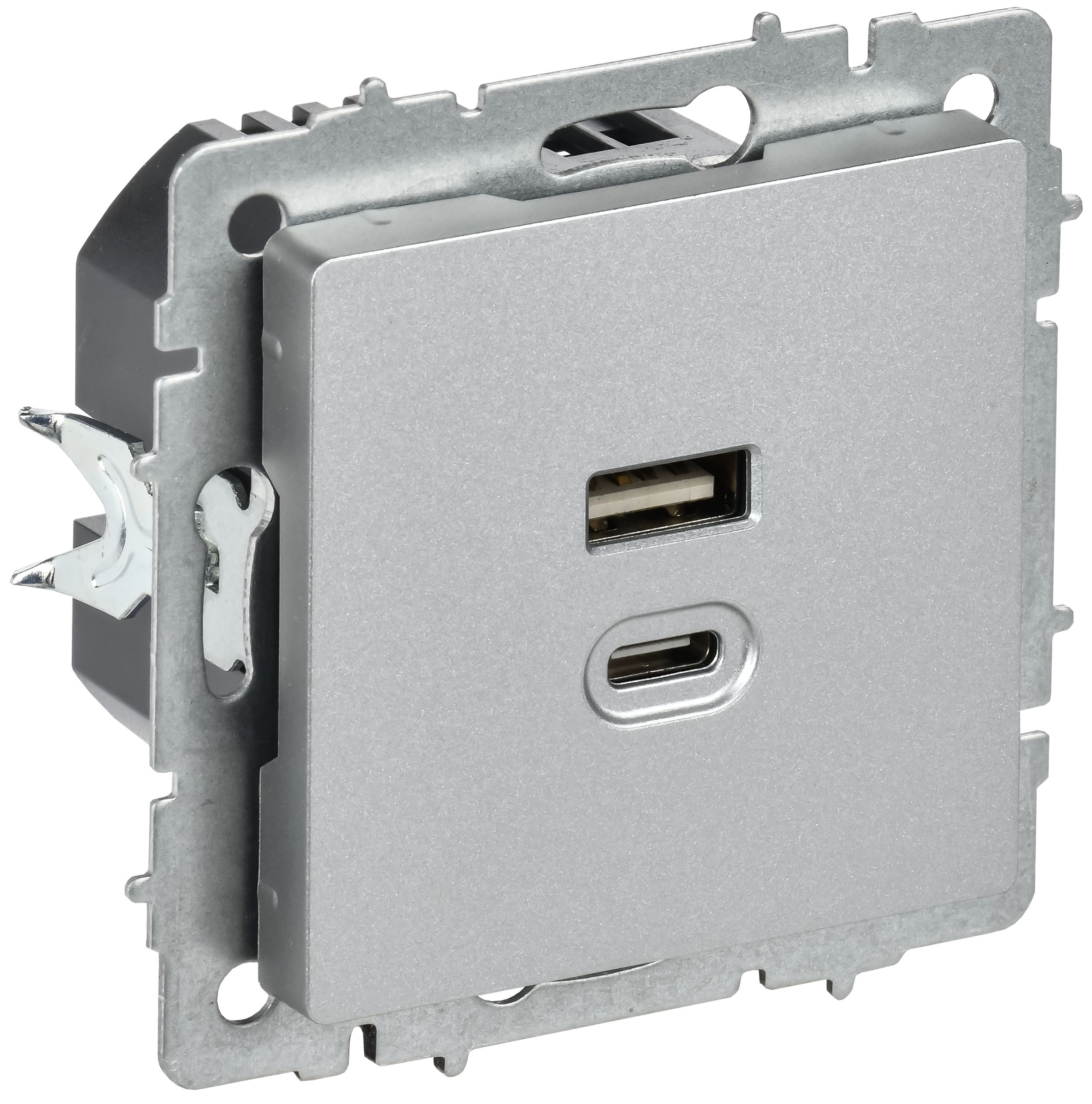 BRITE Розетка USB A+C 45Вт высокоскоростная зарядка РЮ11-2-БрА алюминий IEK — фото