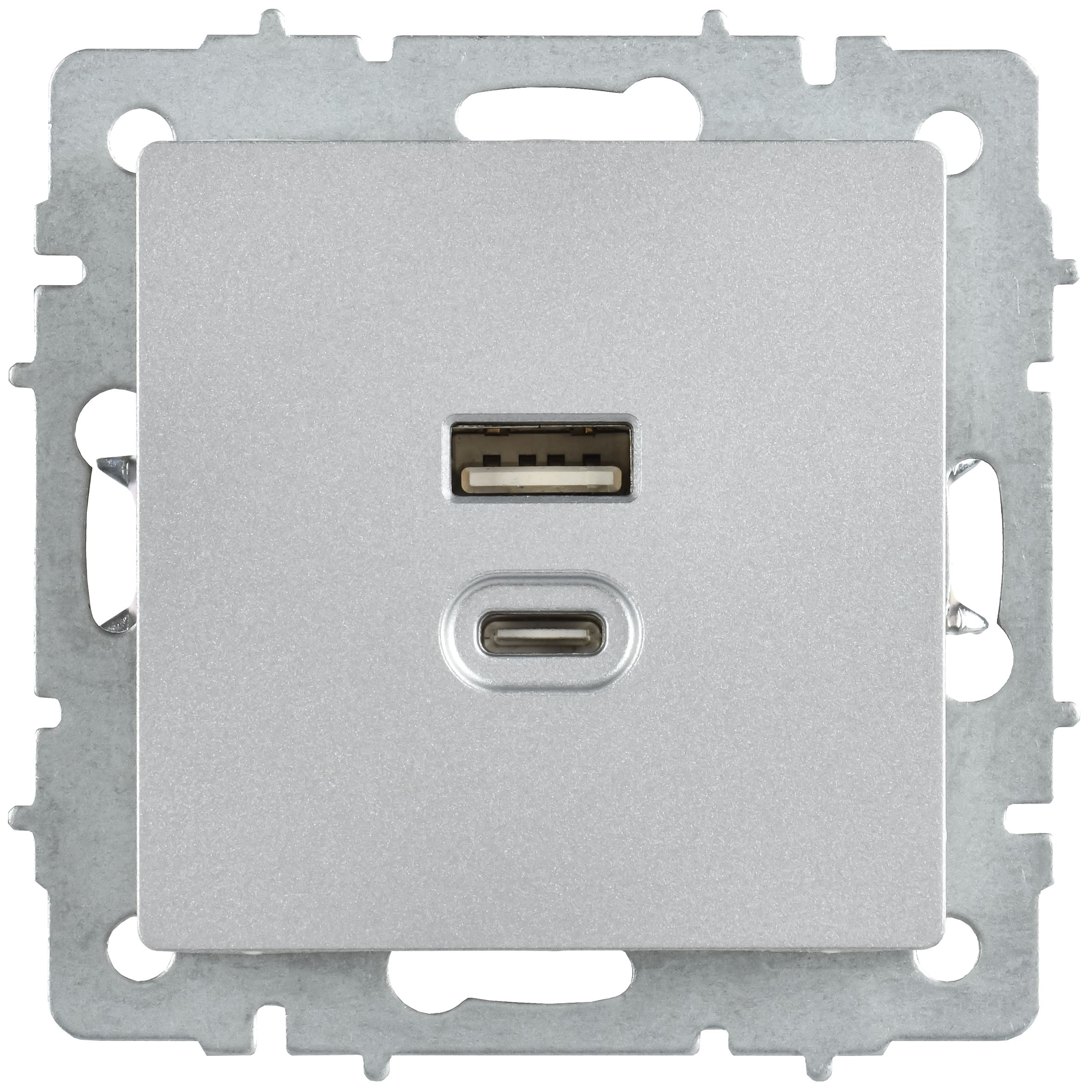 BRITE Розетка USB A+C 45Вт высокоскоростная зарядка РЮ11-2-БрА алюминий IEK — фото