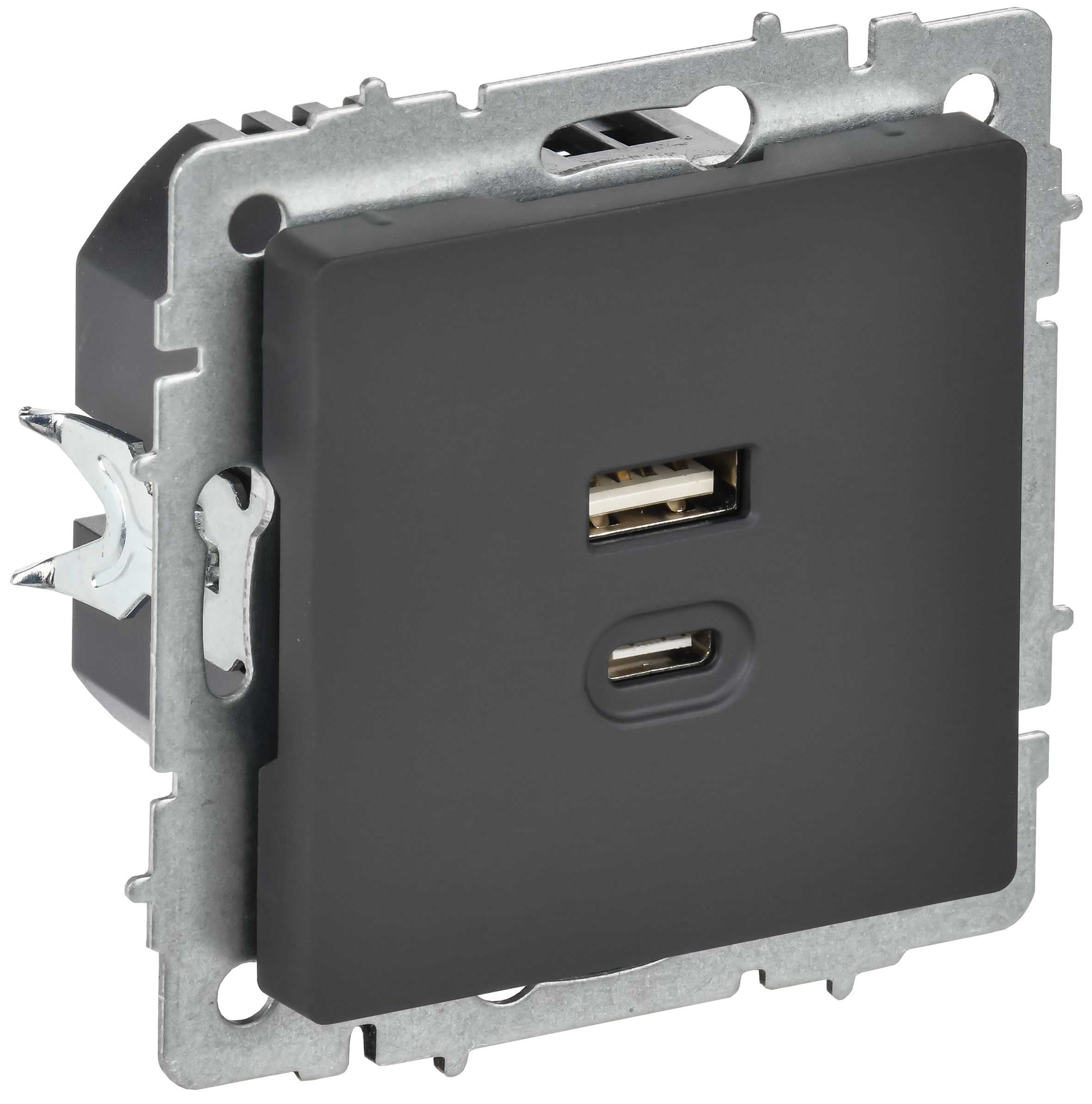 BRITE Розетка USB A+C 45Вт высокоскоростная зарядка РЮ11-2-БрГ графит IEK — фото