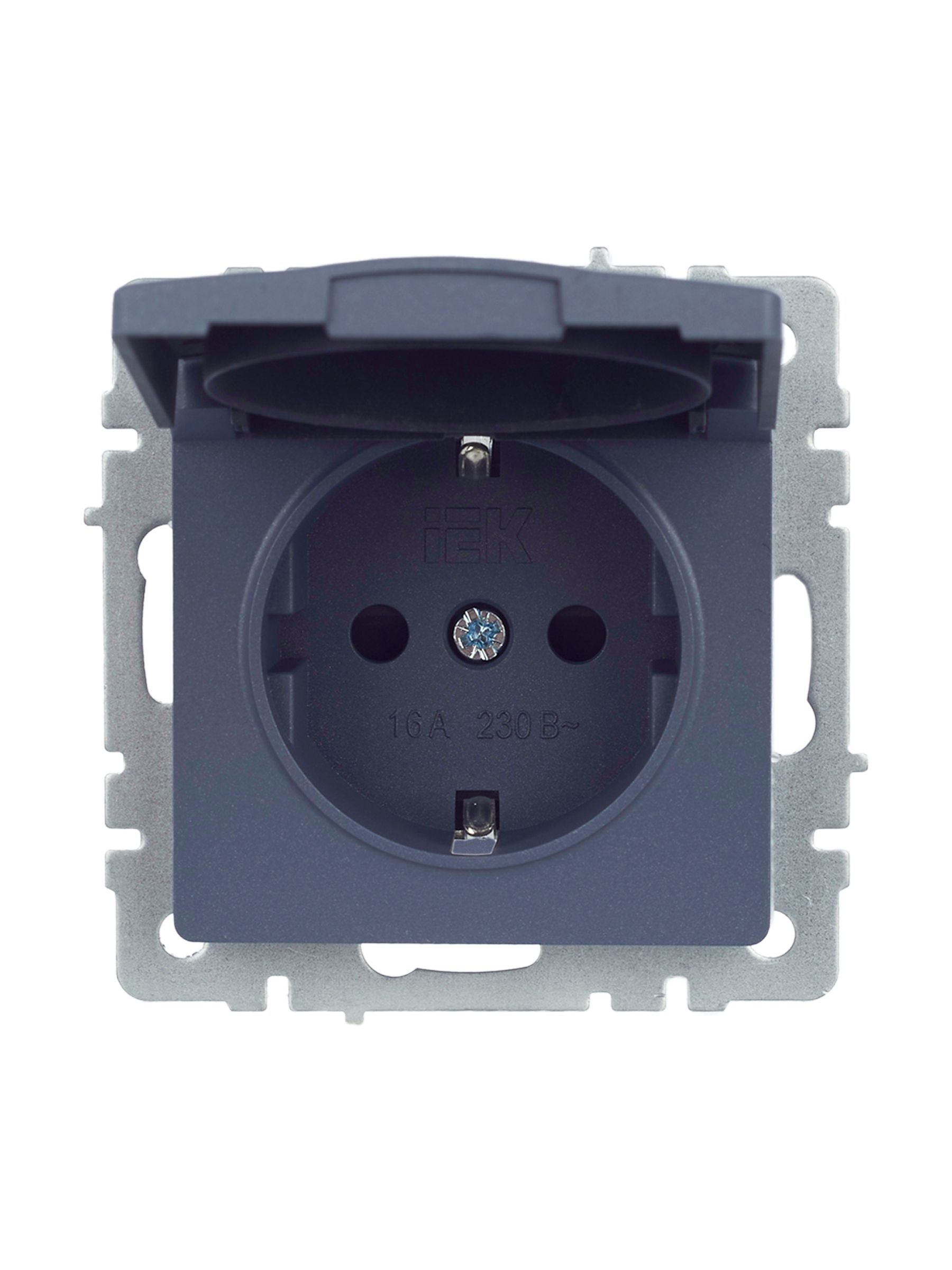 BRITE Розетка 1-местная с заземлением с защитными шторками и крышкой 16А IP44 РСбш10-3-44-БрМ маренго IEK — фото