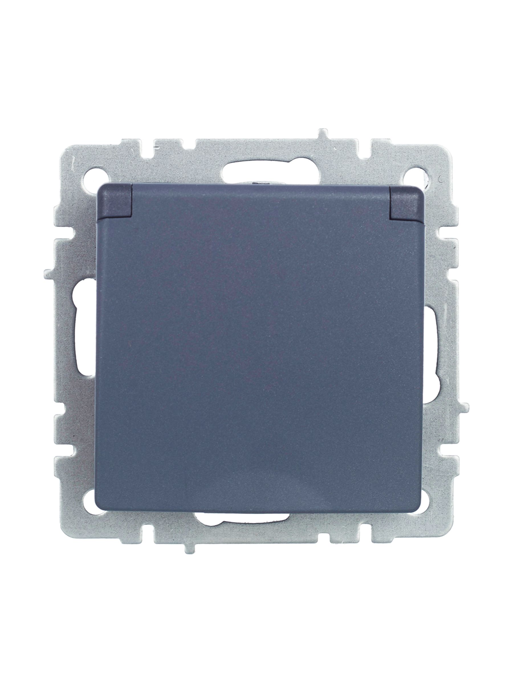 BRITE Розетка 1-местная с заземлением с защитными шторками и крышкой 16А IP20 РСбш10-3-БрМ маренго IEK — фото