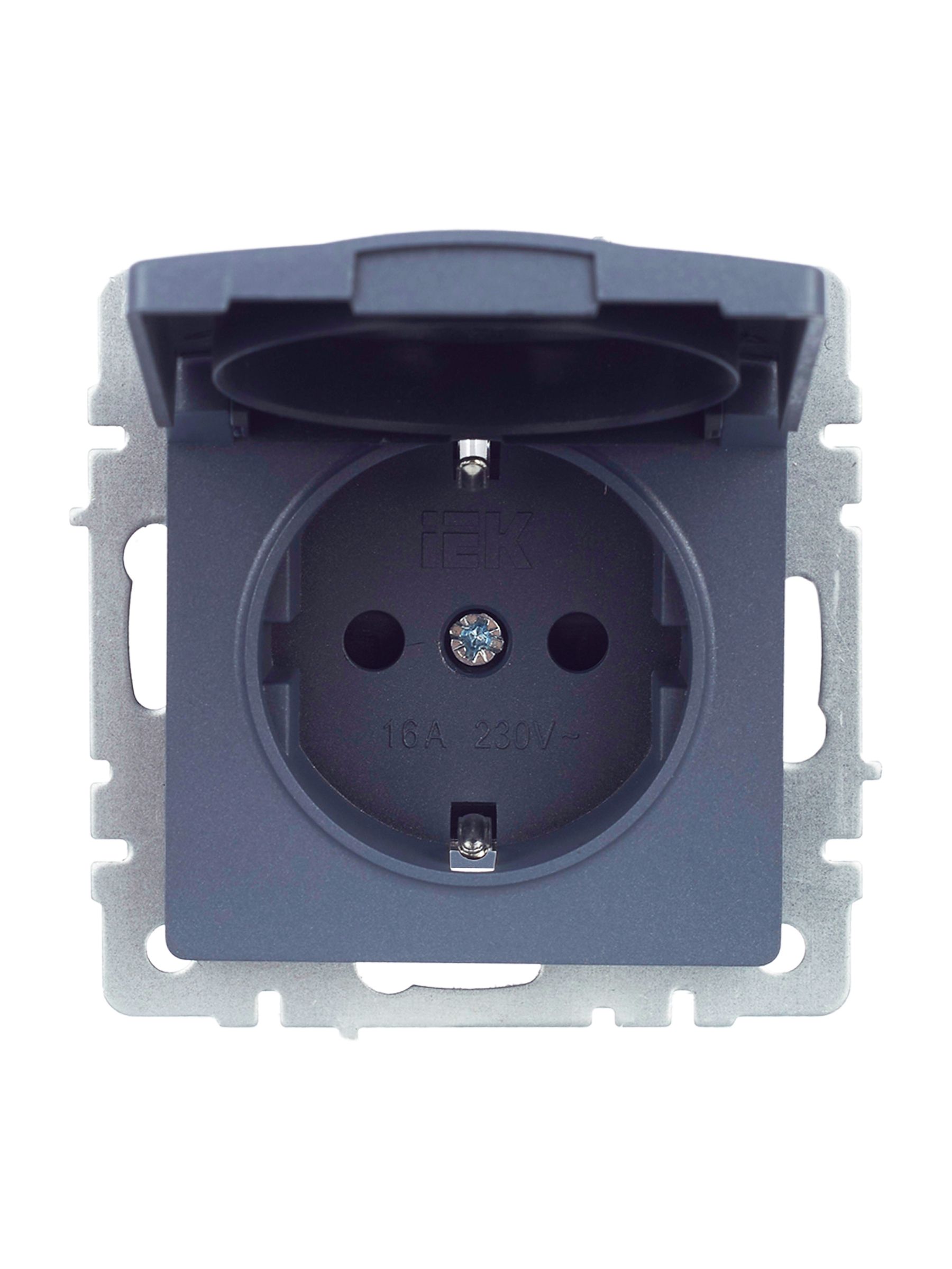 BRITE Розетка 1-местная с заземлением с защитными шторками и крышкой 16А IP20 РСбш10-3-БрМ маренго IEK — фото
