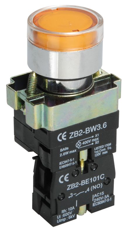 Кнопка управления LAY5-BW3561 с подсветкой желтый 1NO IEK