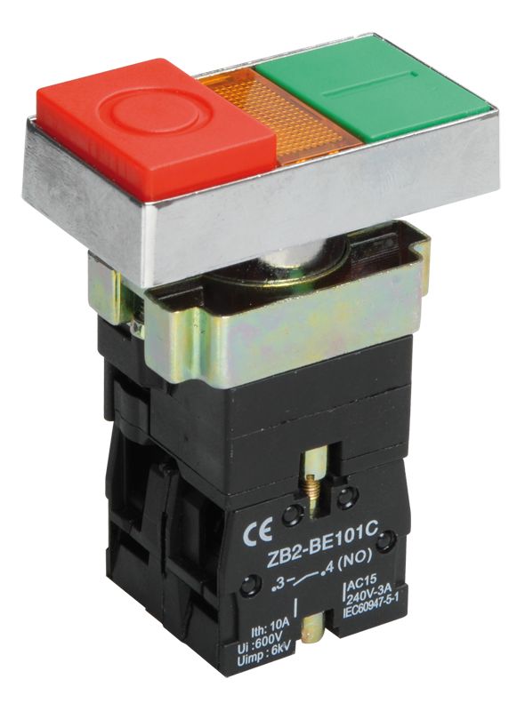 Кнопка управления LAY5-BW8465 "I-O" сдвоенная с подсветкой NO+NC IEK
