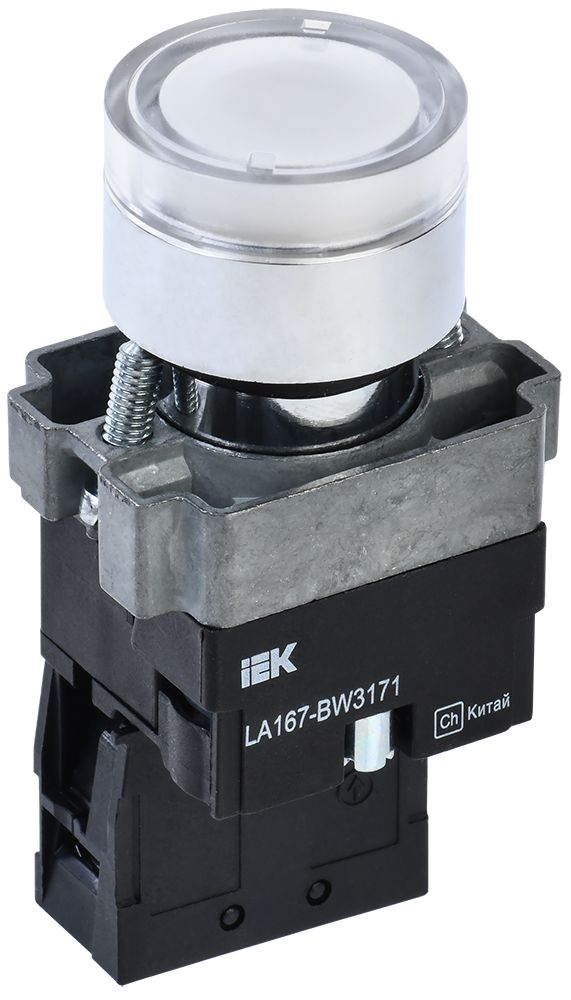 Кнопка управления LA167-BW3171 d=22мм RC 1NO с подсветкой белая IEK