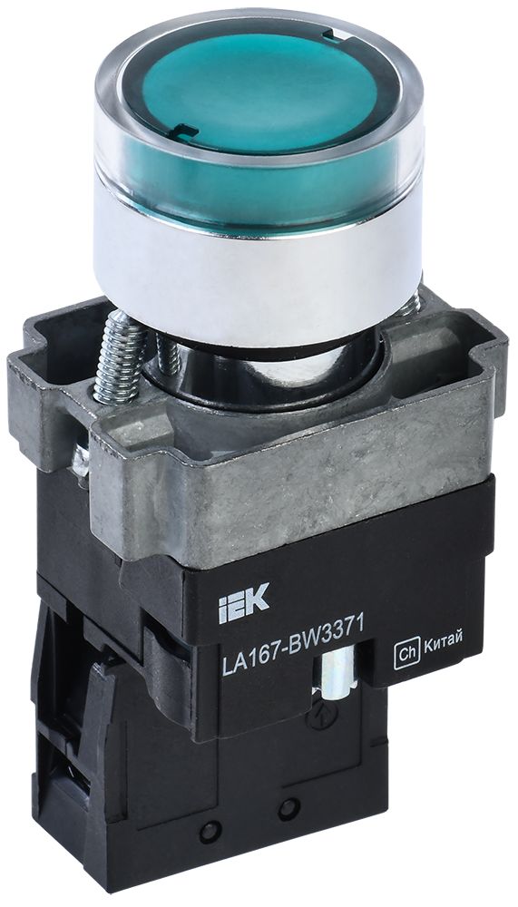 Кнопка управления LA167-BW3371 d=22мм RC 1NO с подсветкой зеленая IEK