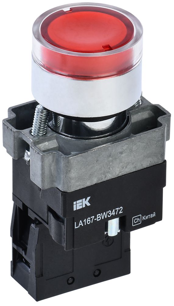 Кнопка управления LA167-BW3472 d=22мм RC 1NC с подсветкой красная IEK — фото
