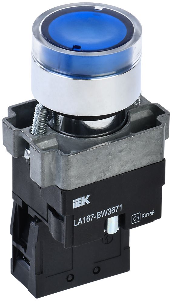 Кнопка управления LA167-BW3671 d=22мм RC 1NO с подсветкой синяя IEK