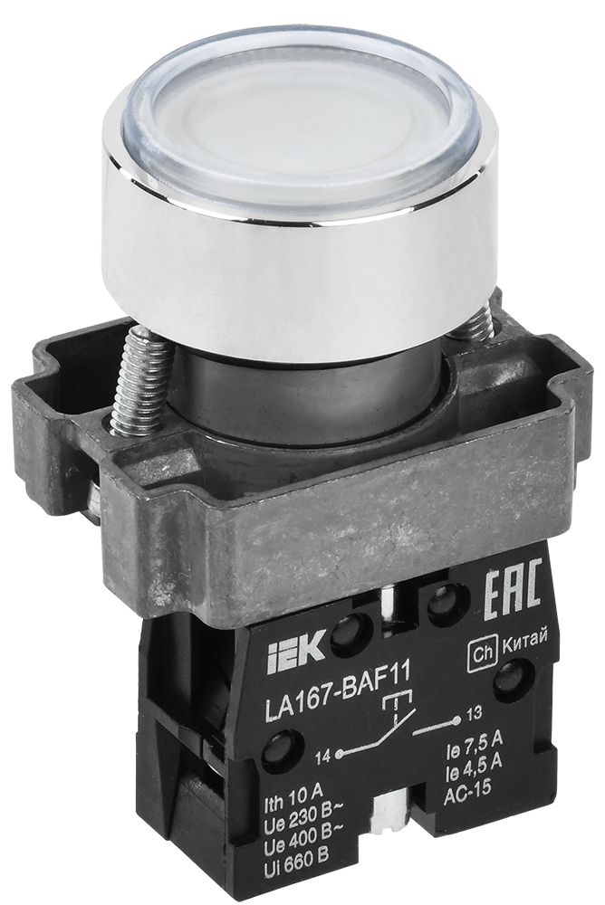 Кнопка управления LA167-BAF11 d=22мм 1NO белая IEK