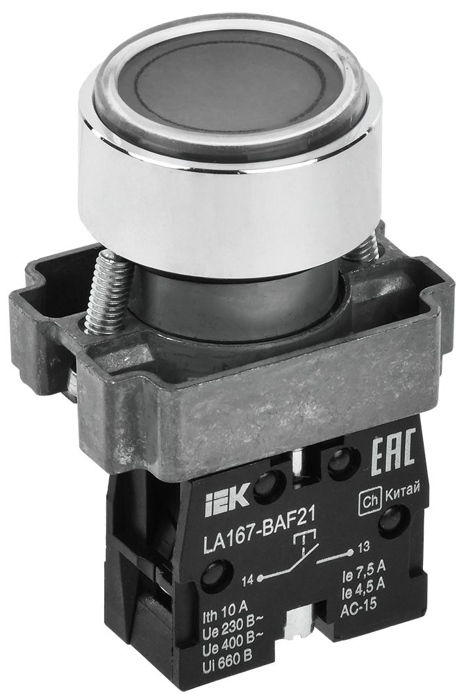 Кнопка управления LA167-BAF21 d=22мм 1NO черная IEK