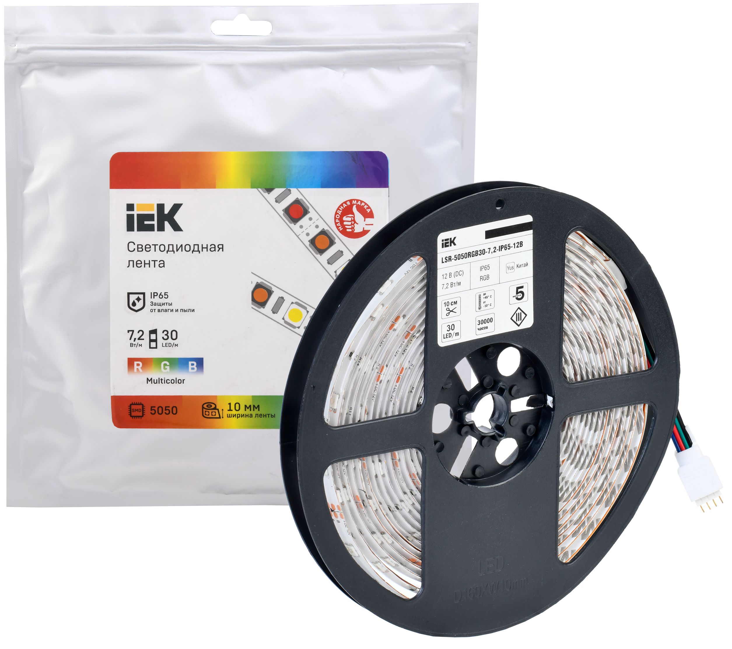Лента светодиодная 5м LSR-5050RGB30-7,2-IP65-12В IEK — фото