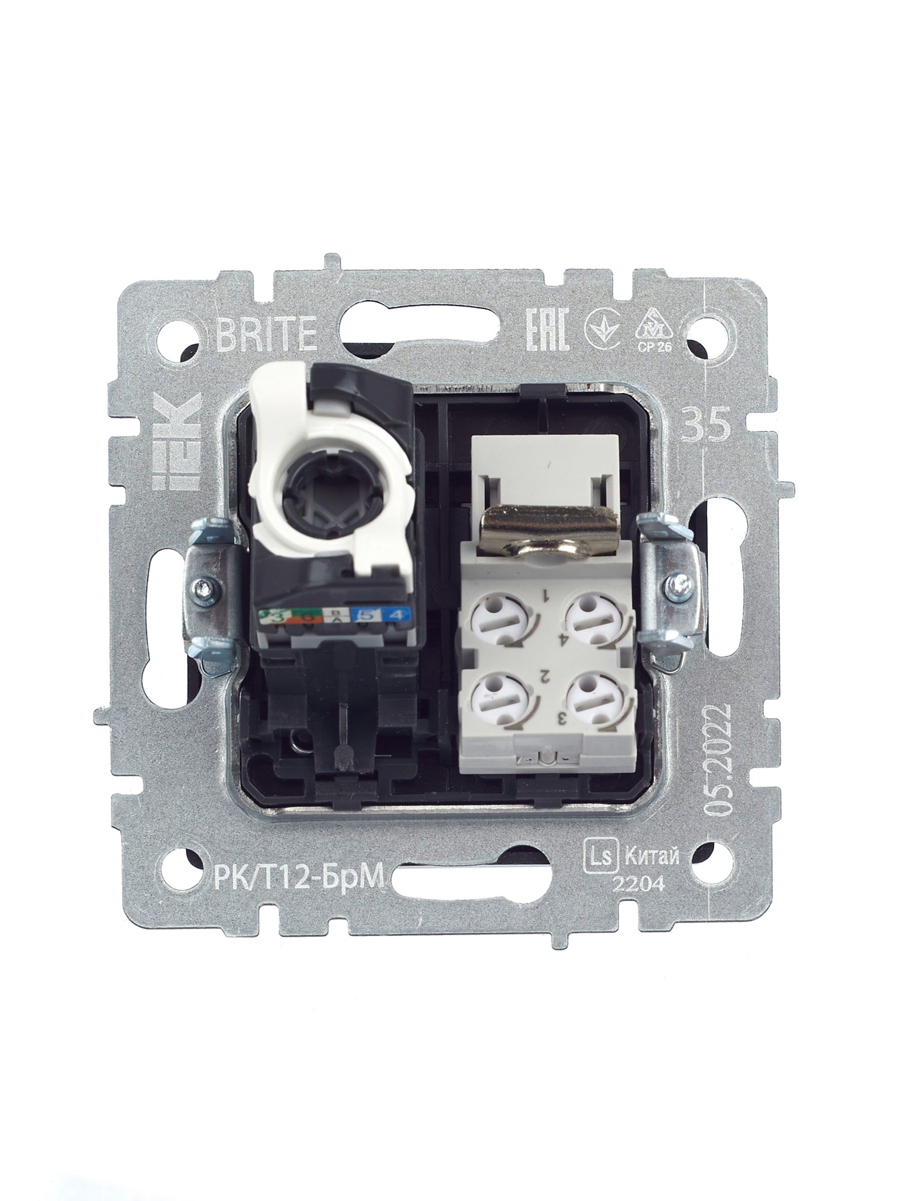 BRITE Розетка двойная RJ11+RJ45 кат.5E РК/Т12-БрМ маренго IEK — фото