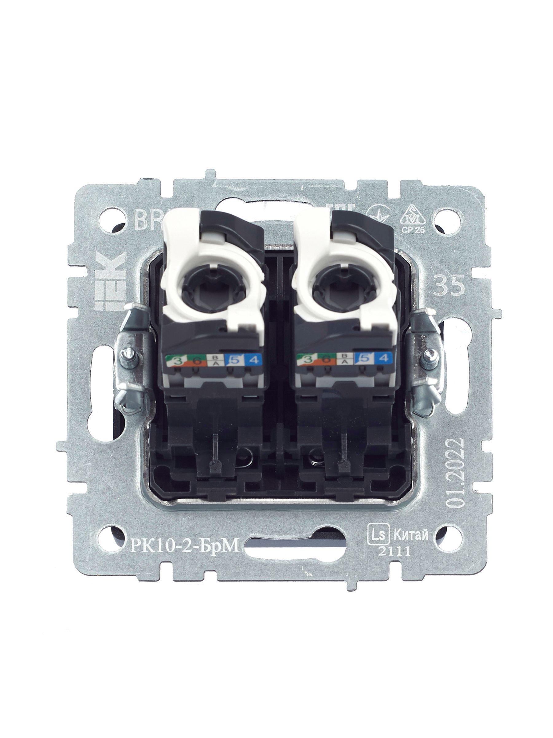 BRITE Розетка компьютерная двойная RJ45 кат.5E РК10-2-БрМ маренго IEK — фото