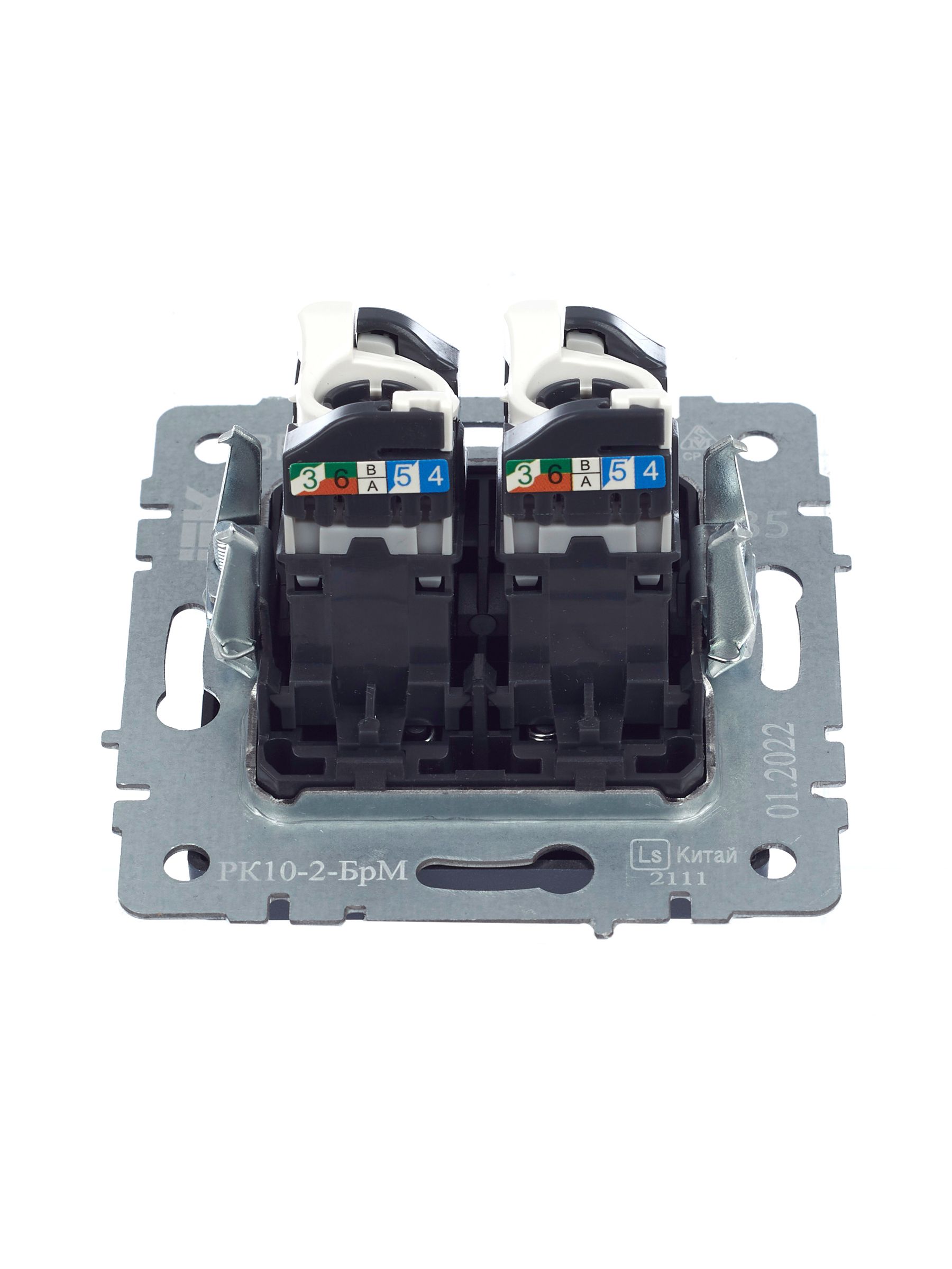 BRITE Розетка компьютерная двойная RJ45 кат.5E РК10-2-БрМ маренго IEK — фото