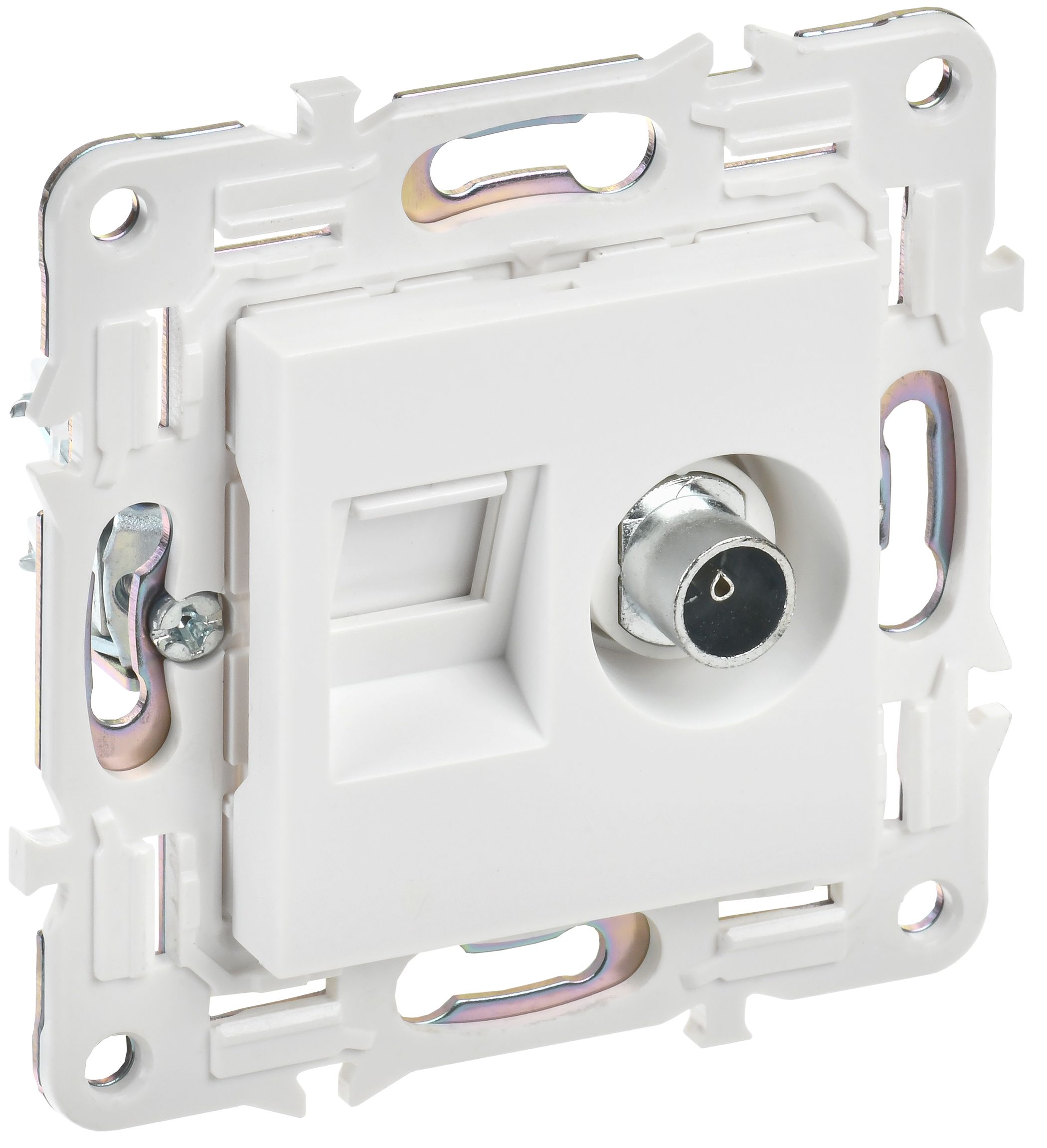 SKANDY Розетка двойная TV+RJ45 кат.6 SK-A15W арктический белый IEK — фото