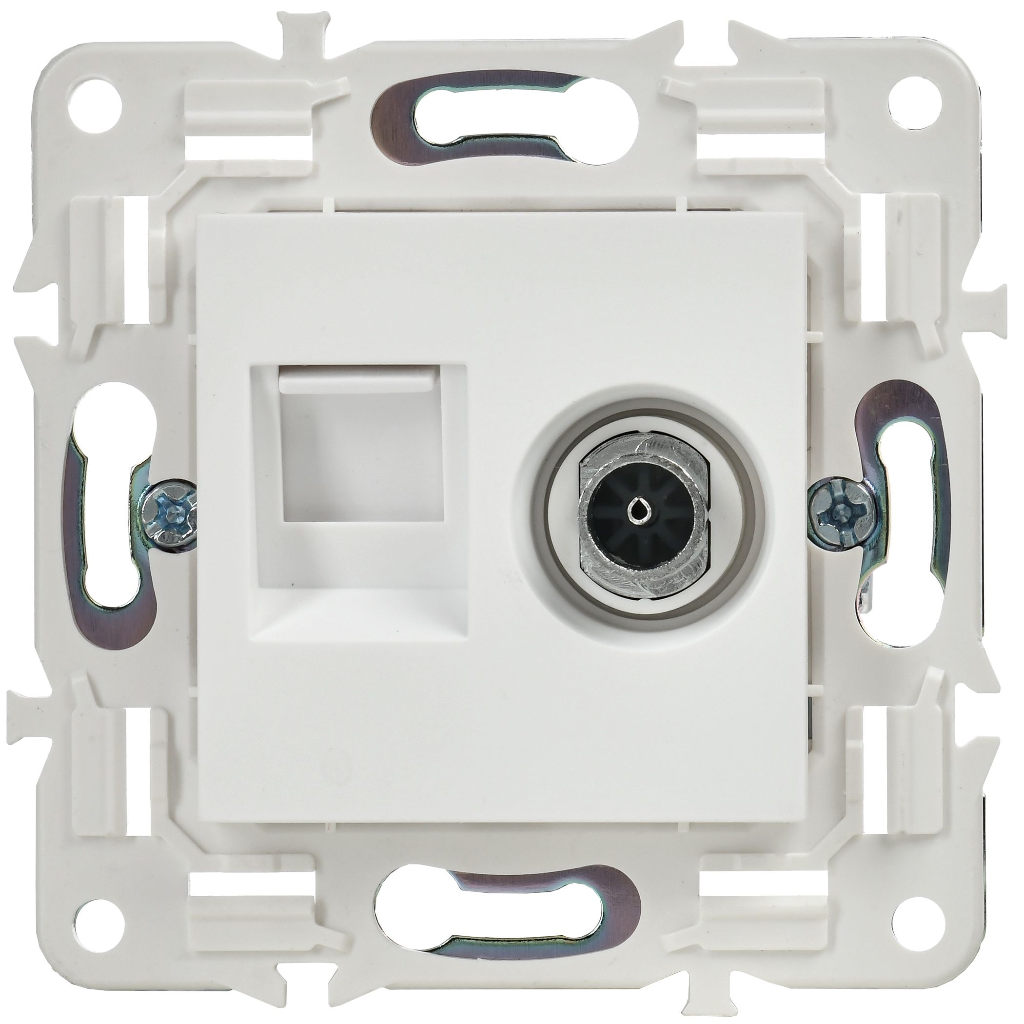SKANDY Розетка двойная TV+RJ45 кат.6 SK-A15W арктический белый IEK — фото