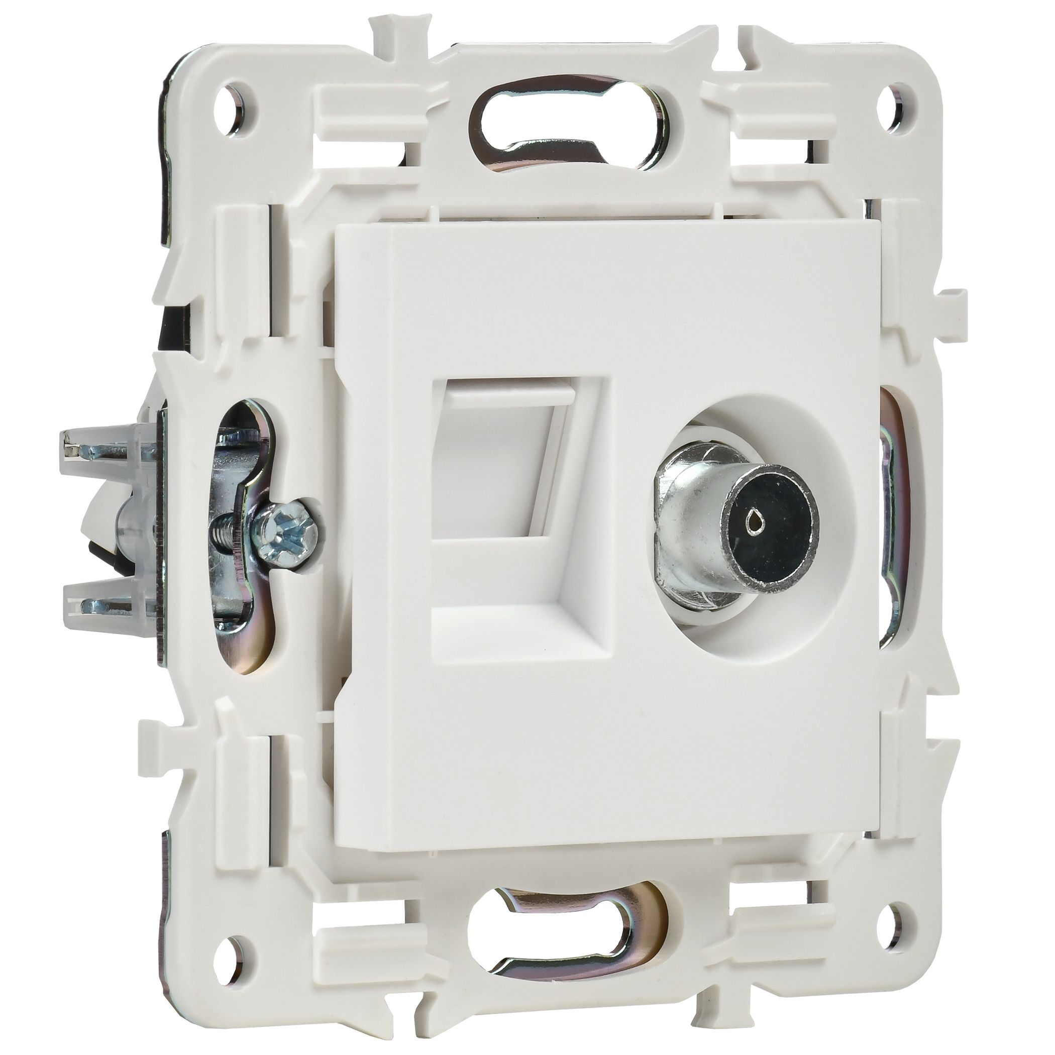SKANDY Розетка двойная TV+RJ45 кат.6 SK-A15W арктический белый IEK — фото