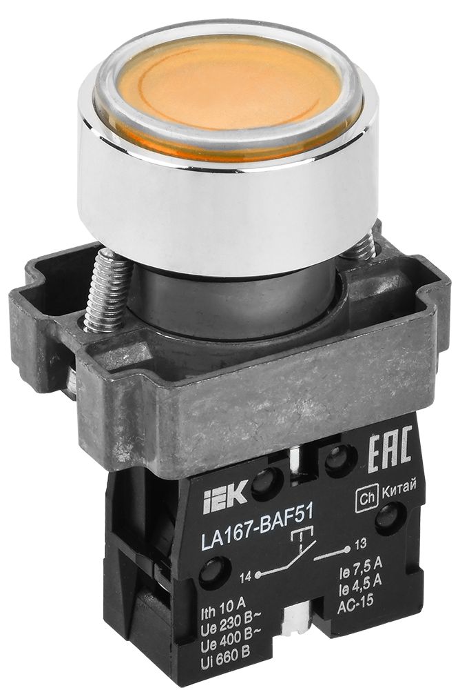Кнопка управления LA167-BAF51 d=22мм 1NO желтая IEK