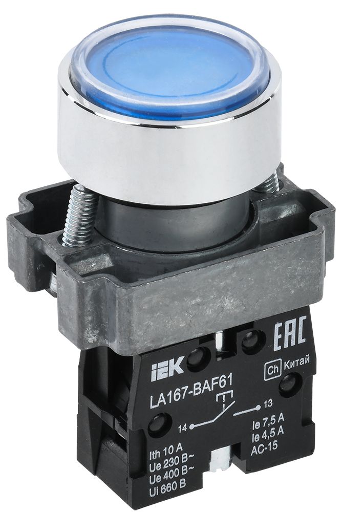 Кнопка управления LA167-BAF61 d=22мм 1NO синяя IEK