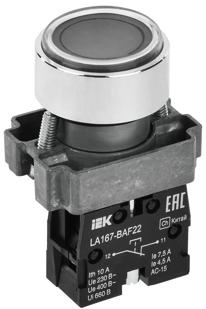 Кнопка управления LA167-BAF22 d=22мм 1NC черная IEK