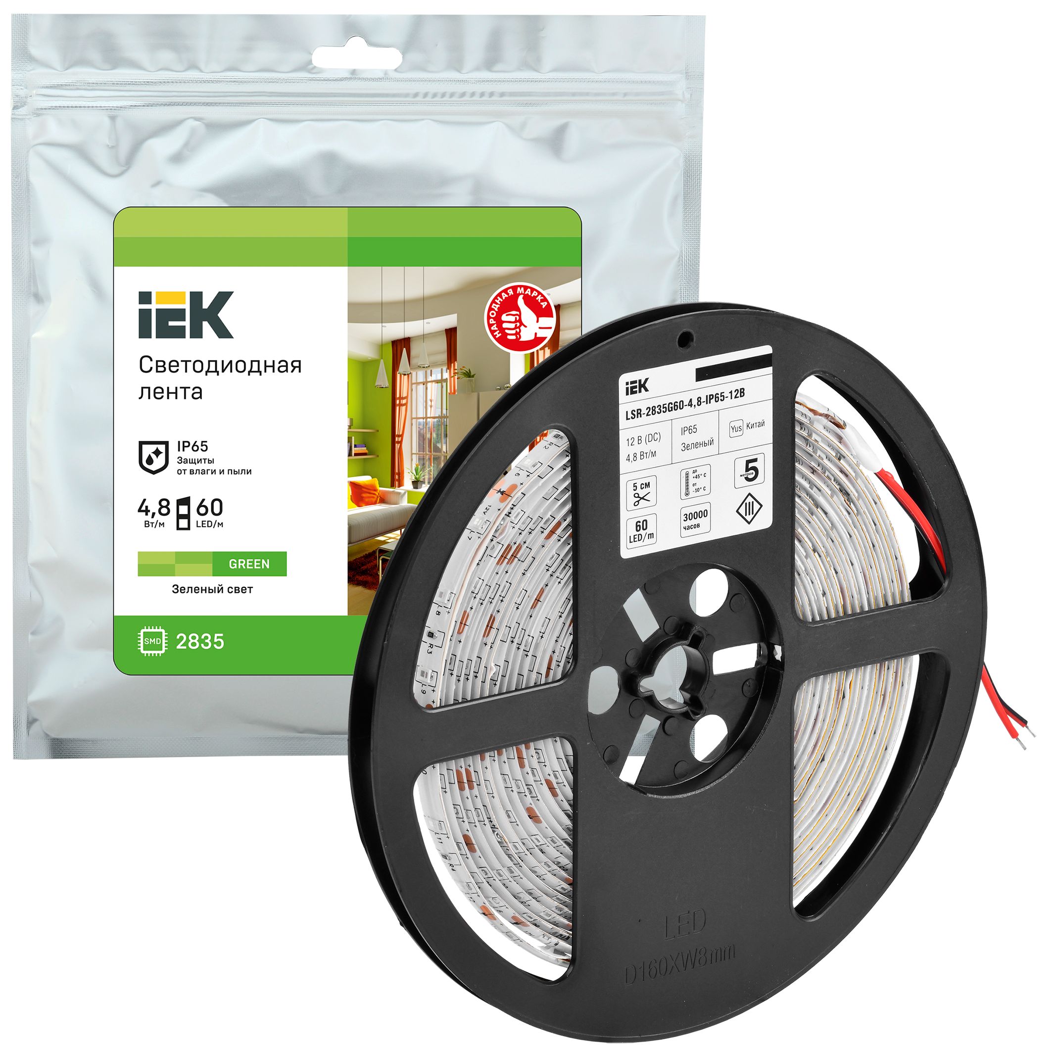 Лента светодиодная 5м LSR-2835G60-4,8-IP65-12В IEK — фото