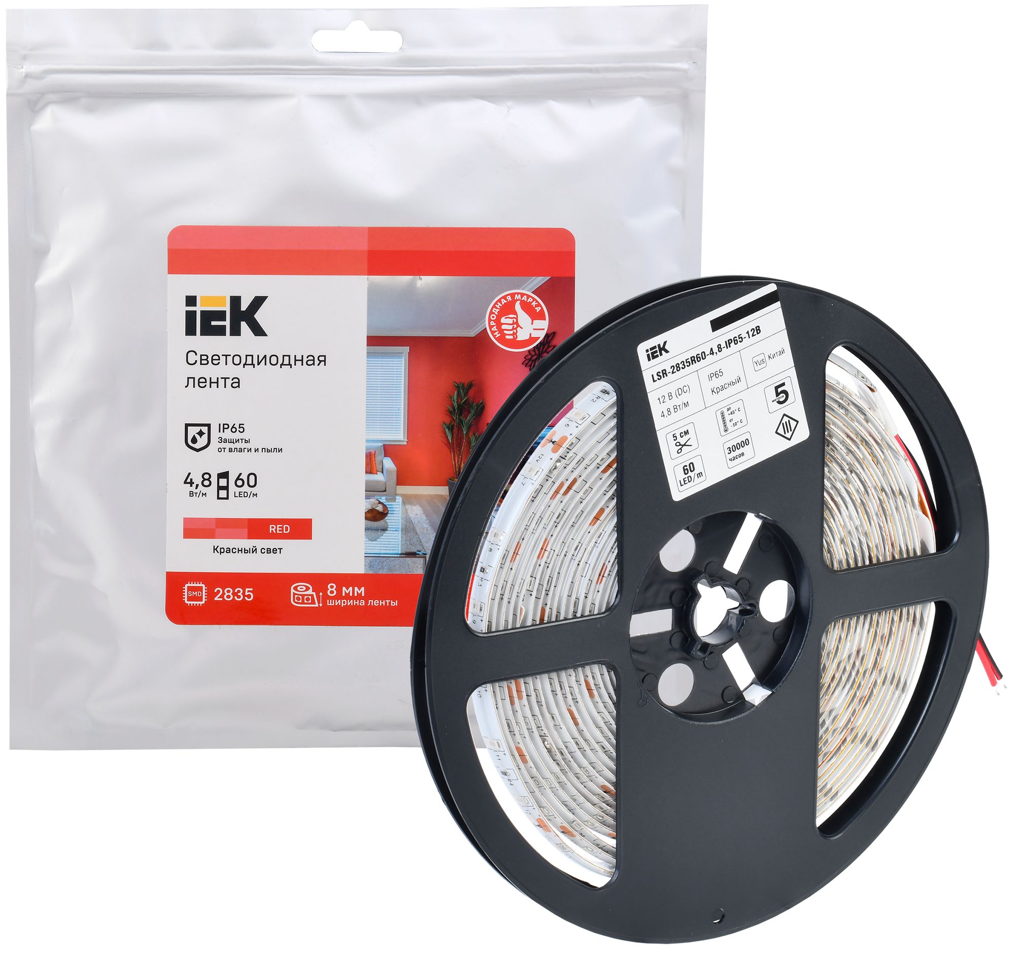 Лента светодиодная 5м LSR-2835R60-4,8-IP65-12В IEK — фото