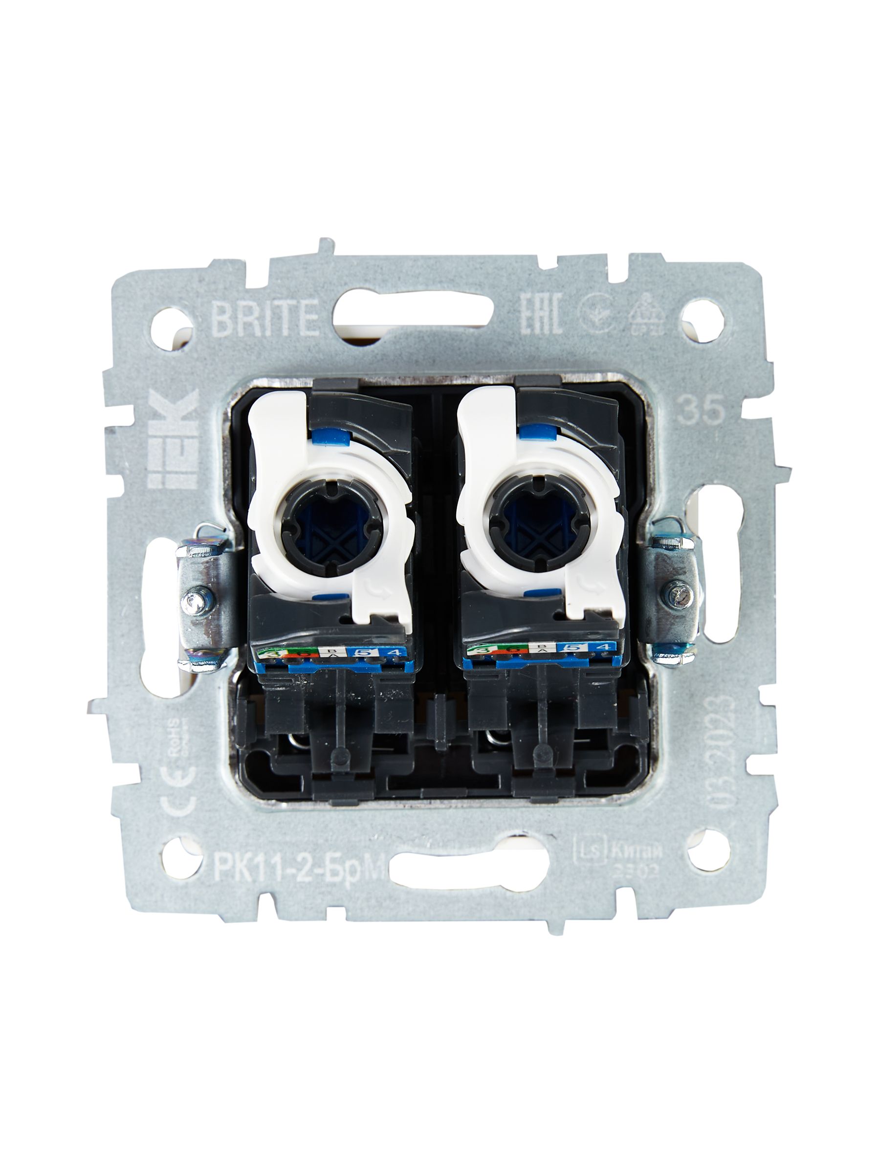 BRITE Розетка компьютерная двойная RJ45 кат.6 РК11-2-БрМ маренго IEK — фото