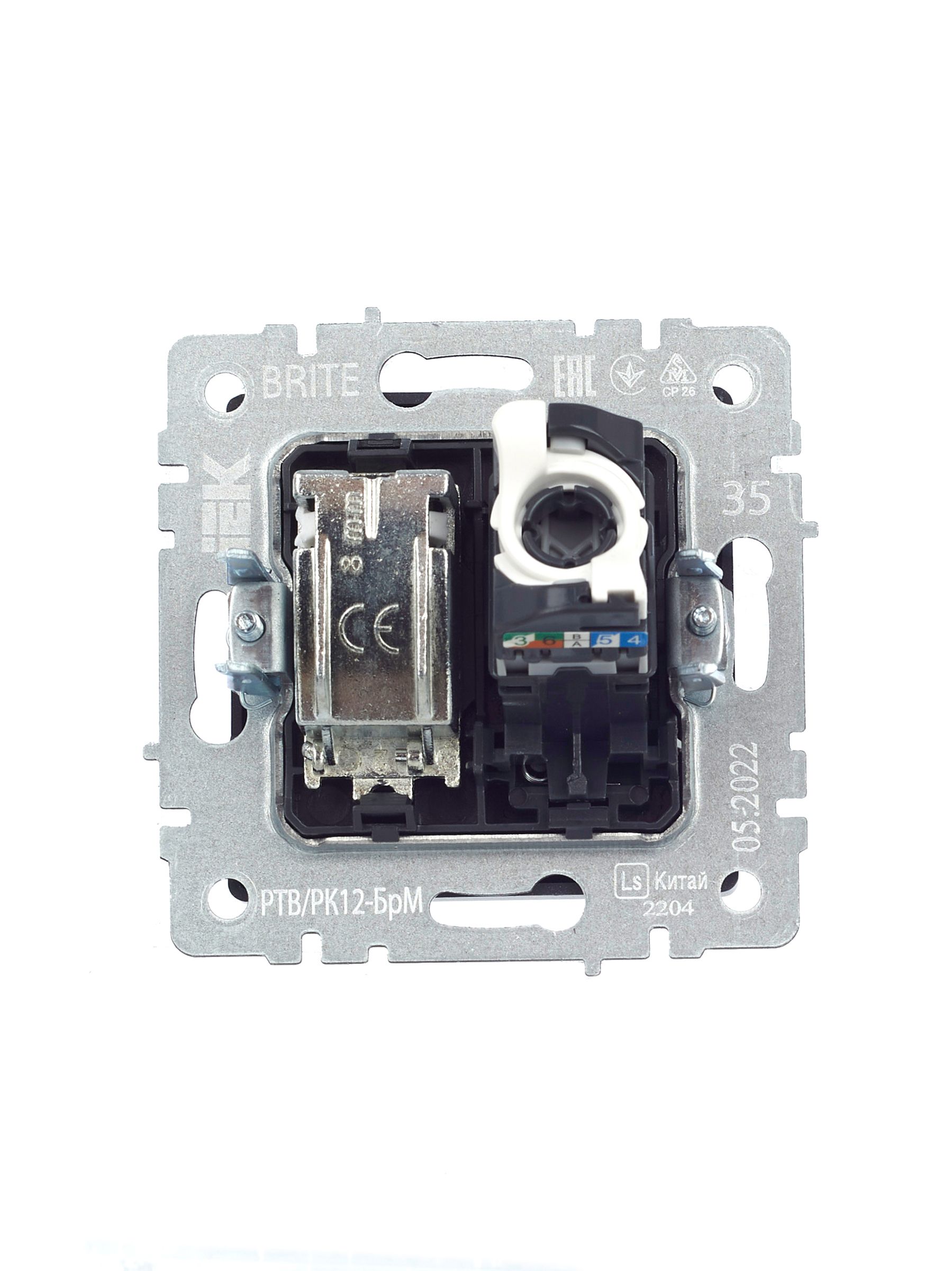 BRITE Розетка двойная TV+RJ45 кат.5E РТВ/РК12-БрМ маренго IEK — фото
