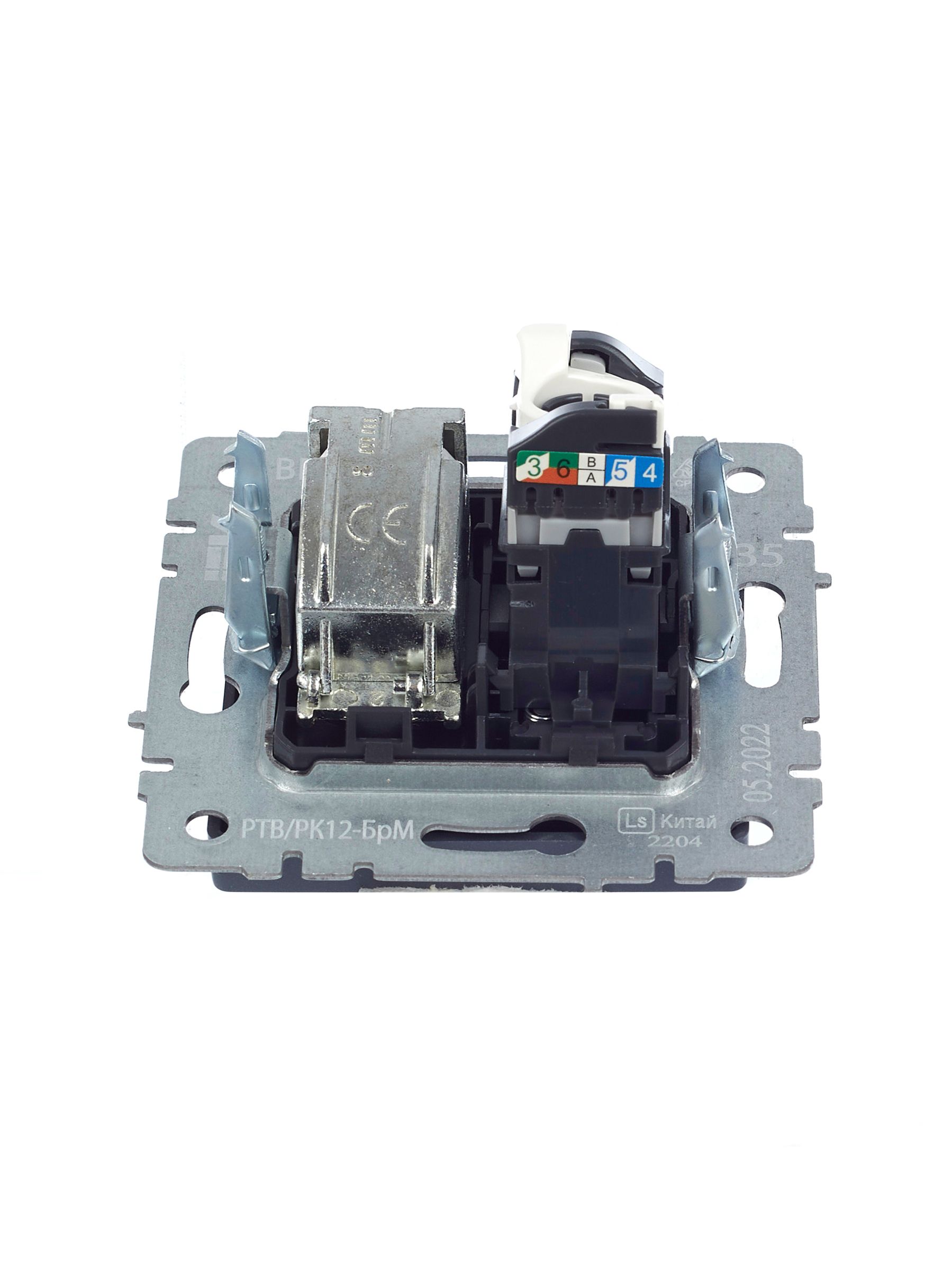BRITE Розетка двойная TV+RJ45 кат.5E РТВ/РК12-БрМ маренго IEK — фото