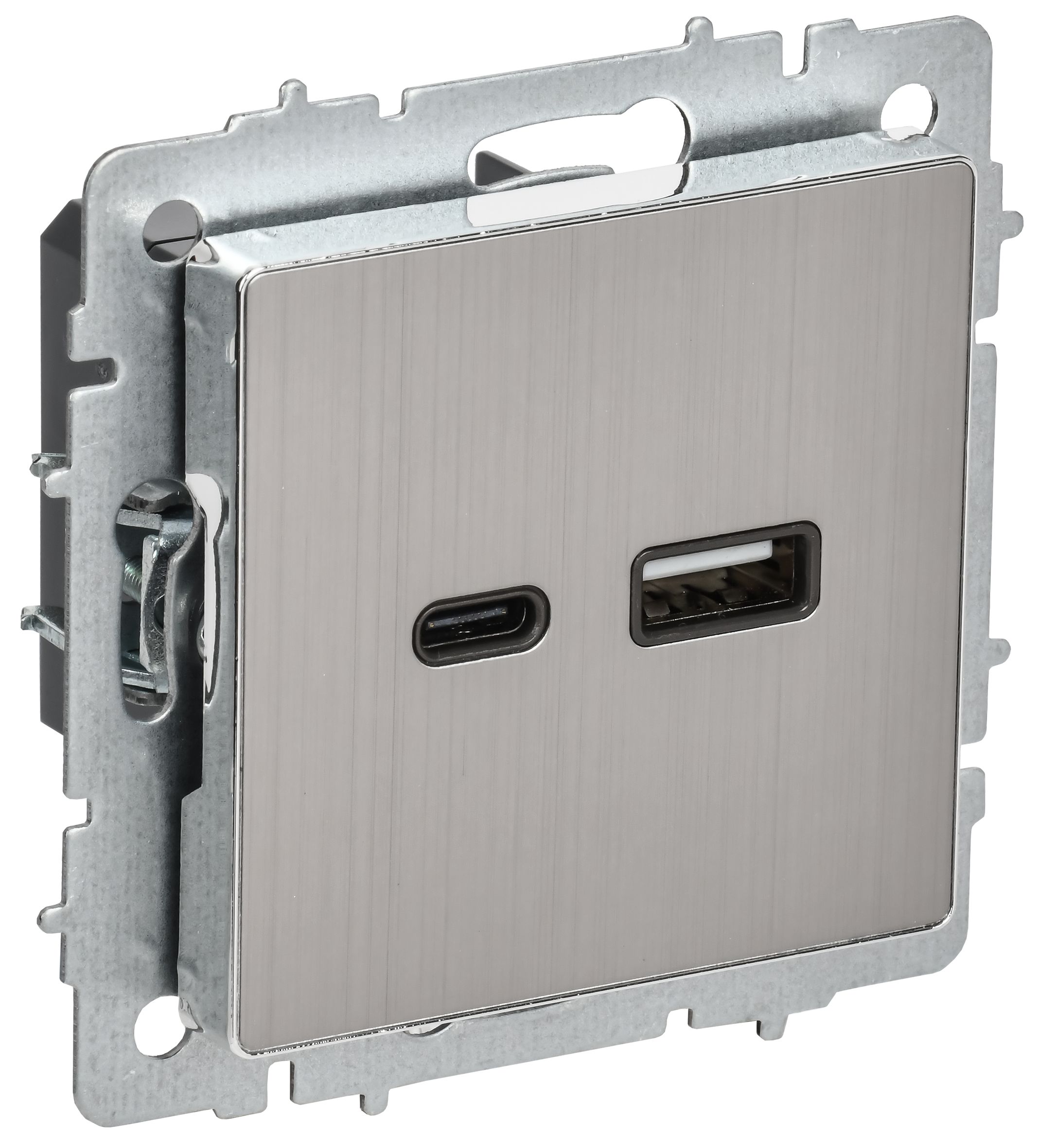 BRITE Розетка USB A+C 18Вт РЮ11-1-БрГН металл хром/никель IEK — фото