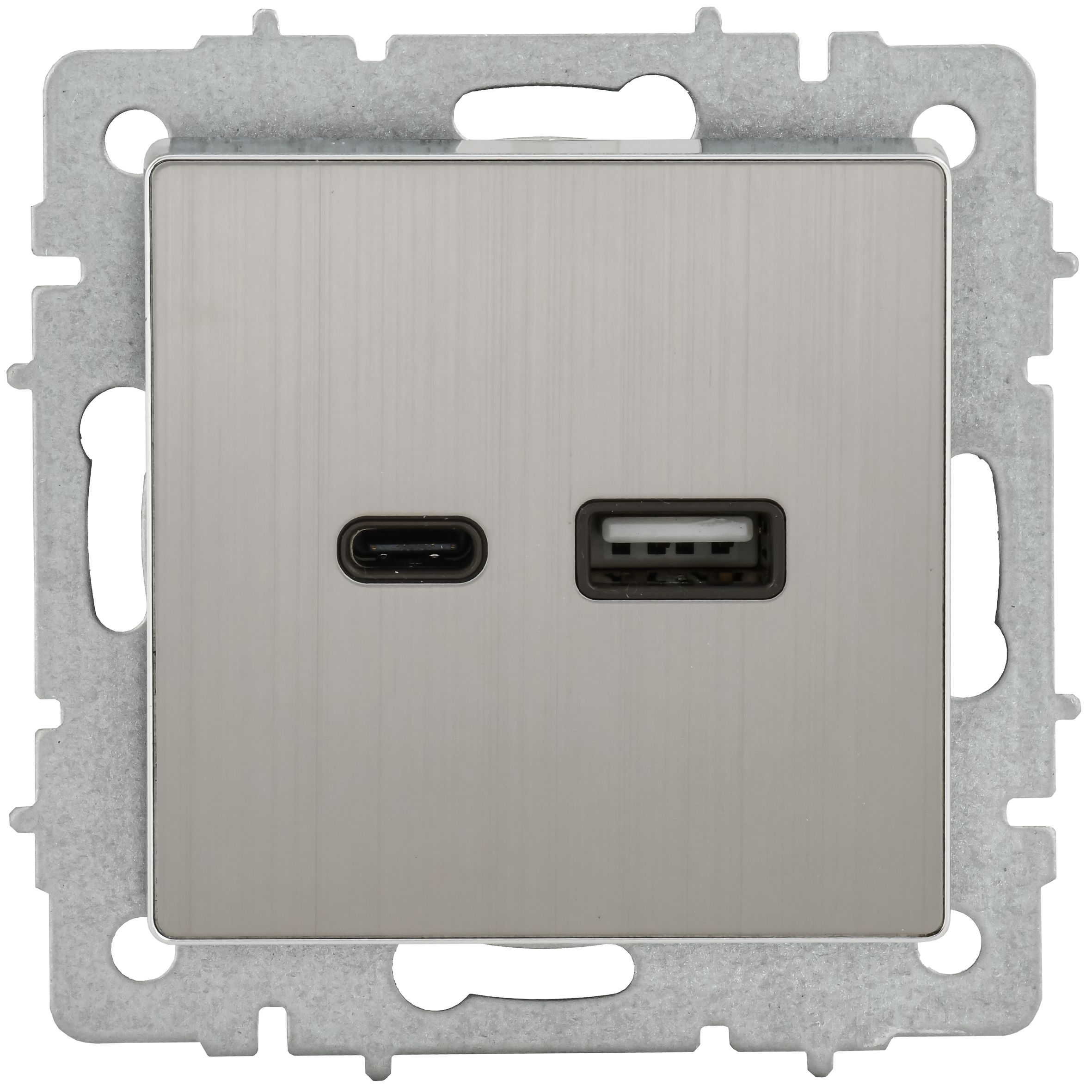 BRITE Розетка USB A+C 18Вт РЮ11-1-БрГН металл хром/никель IEK — фото