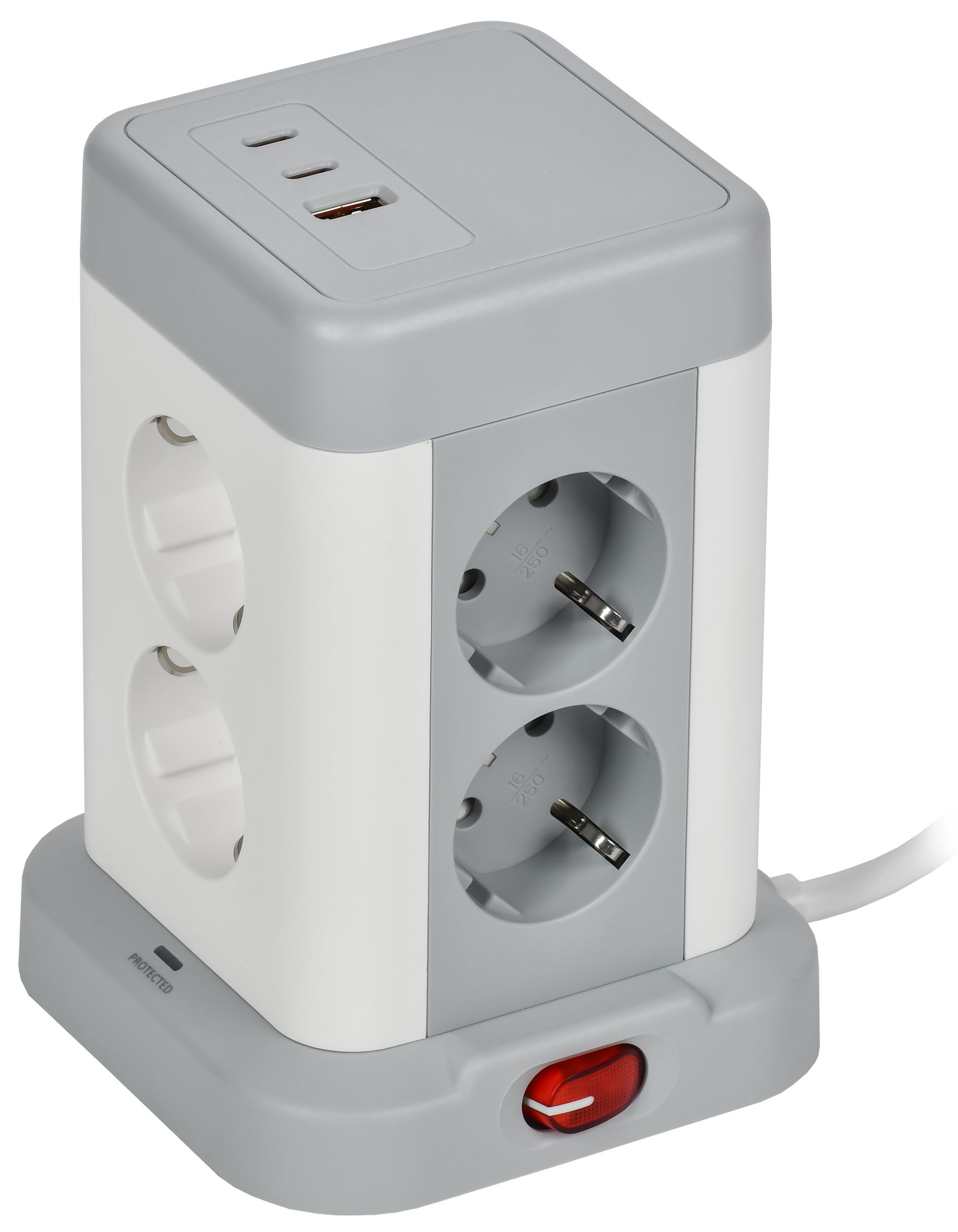 Удлинитель У08K 8 мест 2P+PE 1,5м 3х1,0мм2 16А/250В USB A+C 20Вт серый DOMINIC IEK — фото