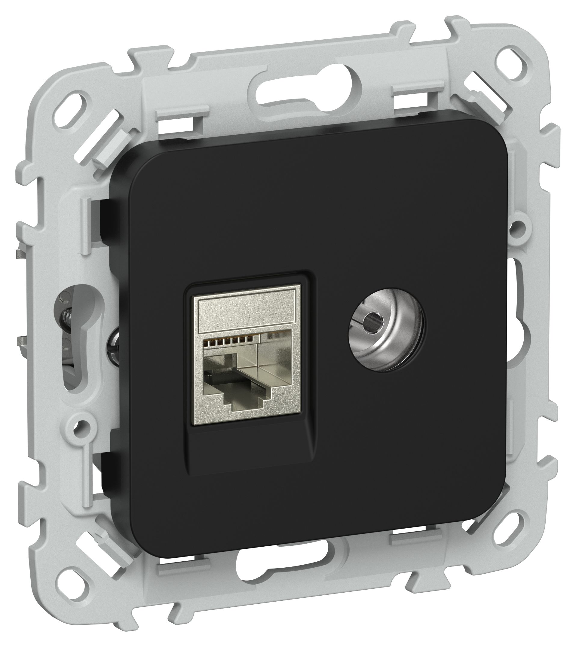 FLITE Розетка 2-местная RJ45/TV категория 5Е STP РКТВ5е-2-1-ФлЧ черный IEK