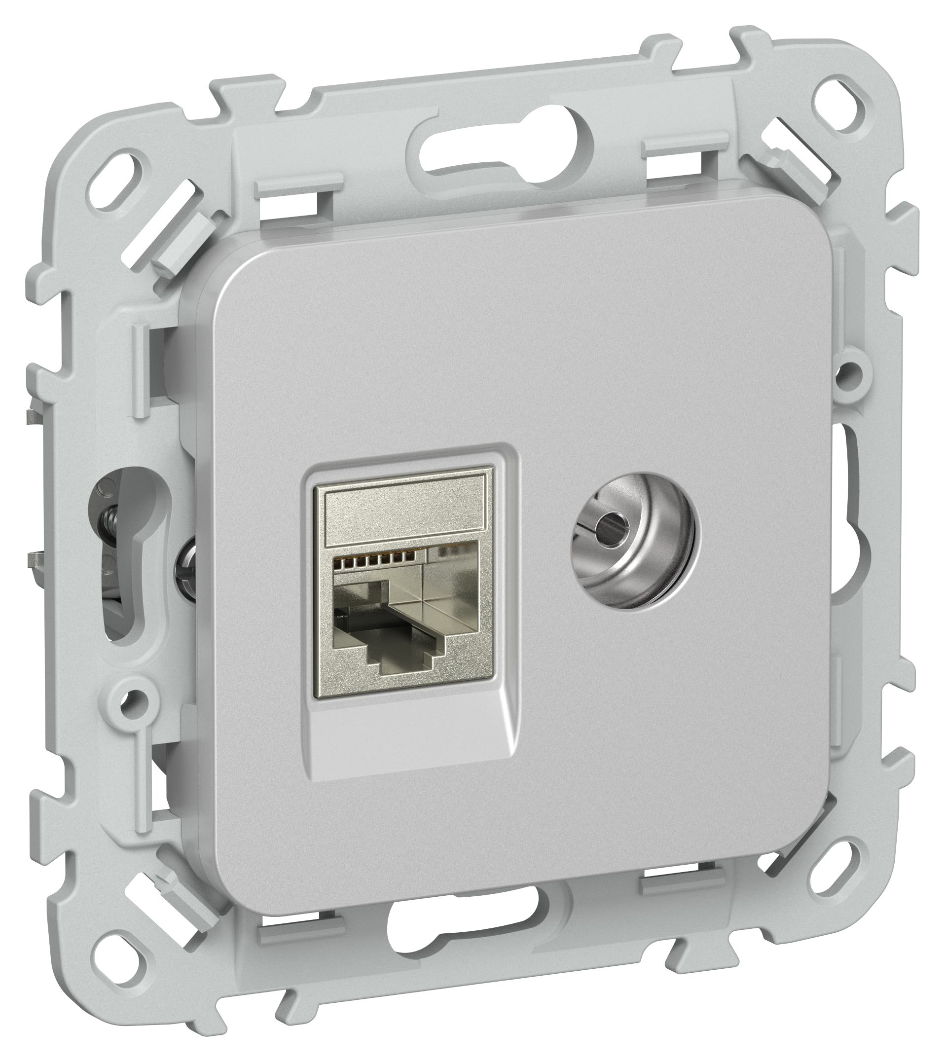 FLITE Розетка 2-местная RJ45/TV категория 5Е STP РКТВ5е-2-1-ФлА алюминий IEK