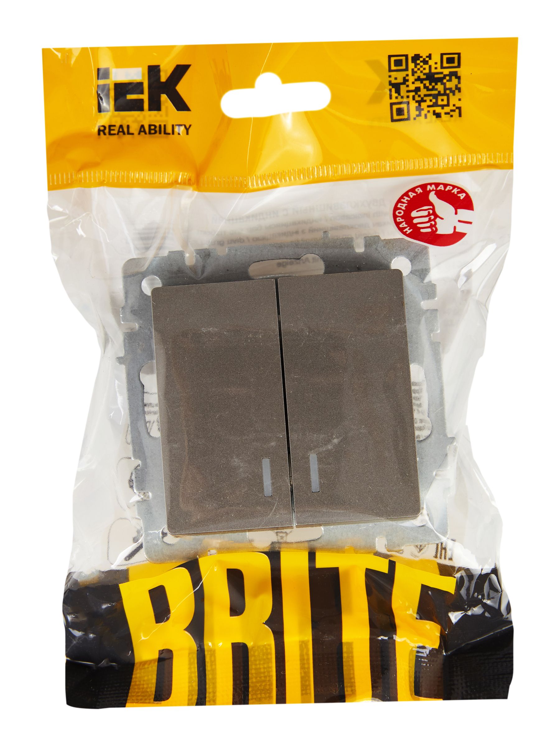 BRITE Выключатель 2-клавишный с индикацией 10А ВС10-2-1-БрС сталь IEK — фото