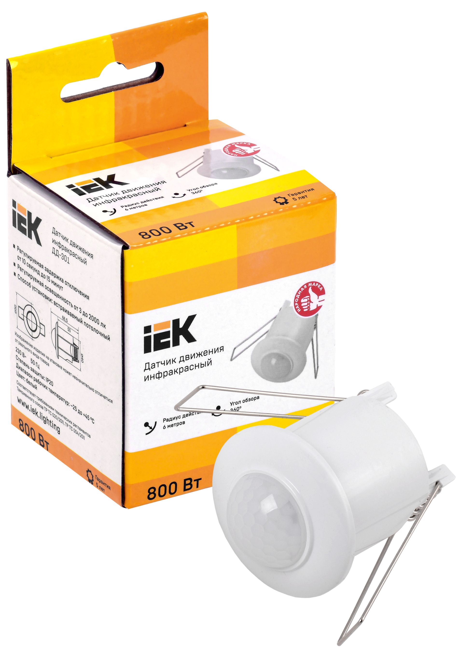 Датчик движения ДД-301 800Вт 360град 6м IP20 белый IEK — фото