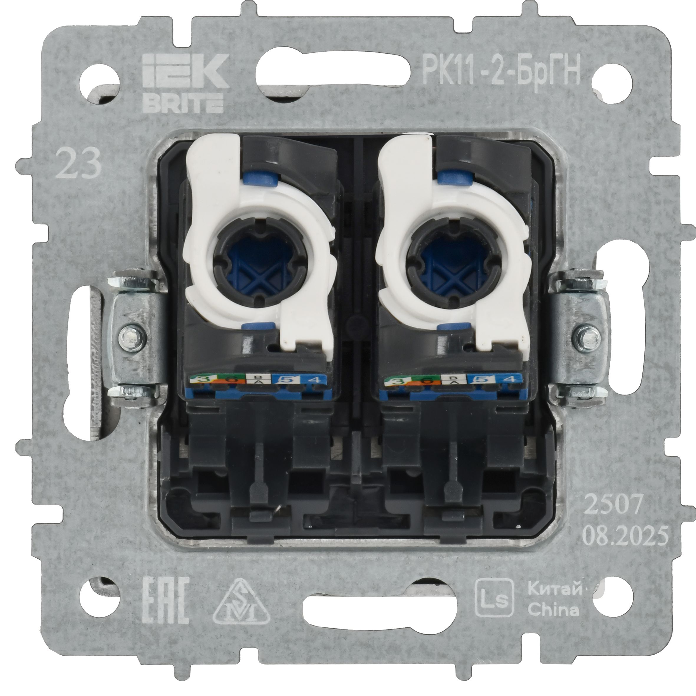 BRITE Розетка компьютерная двойная RJ45 кат.6 РК11-2-БрГН металл хром/никель IEK — фото