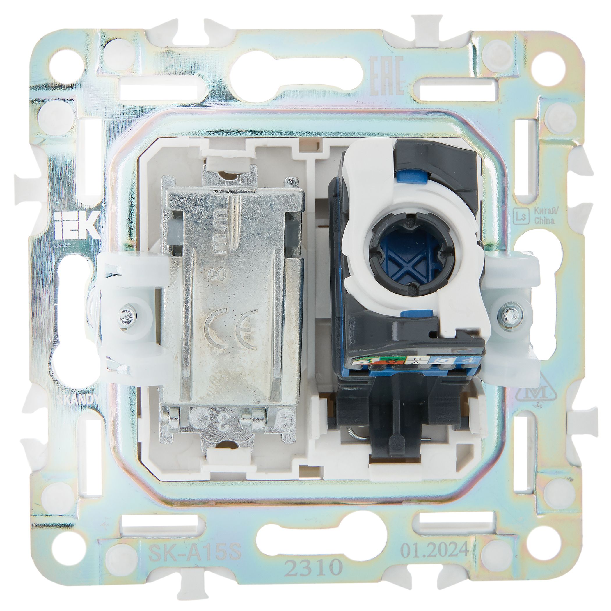 SKANDY Розетка двойная TV+RJ45 кат.6 SK-A15S серебряный IEK — фото