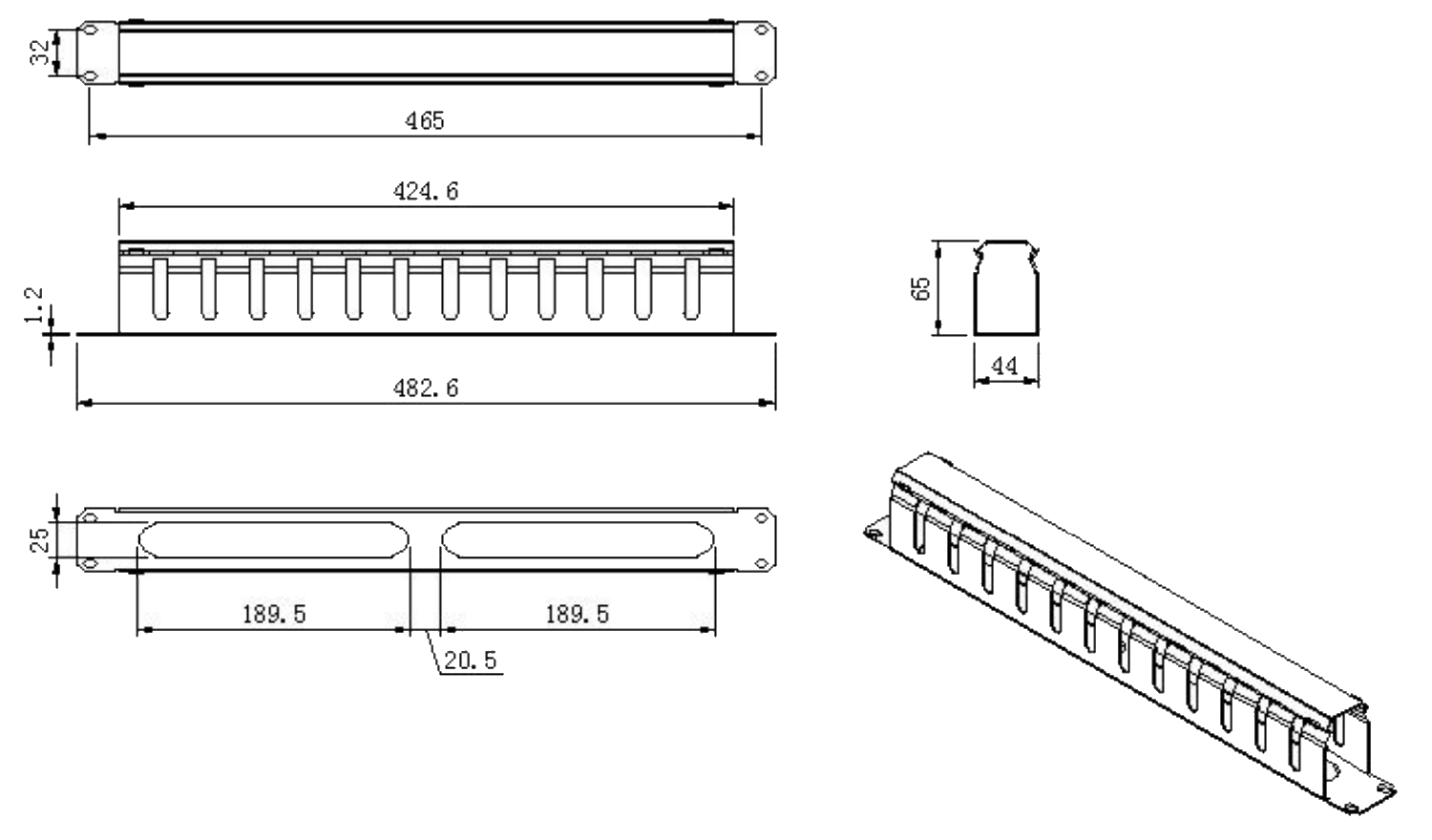 Hyperline CM-1U-ML12-COV Кабельный организатор металлический с крышкой, глубина 65 мм, 19", 1U — фото