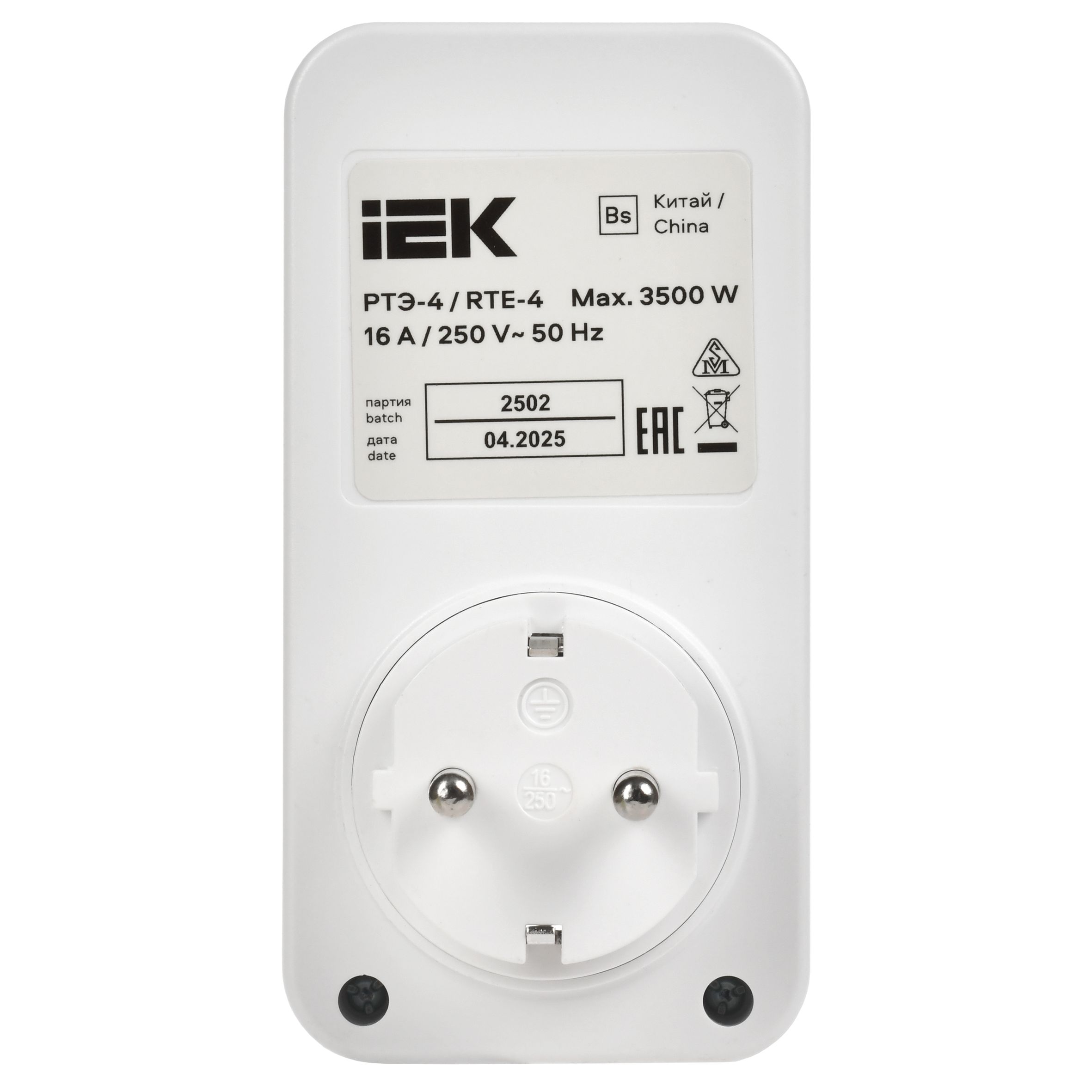 РТЭ-4 Розетка-таймер электронный с USB A+C 15мин-8ч 16А IP20 белый IEK — фото