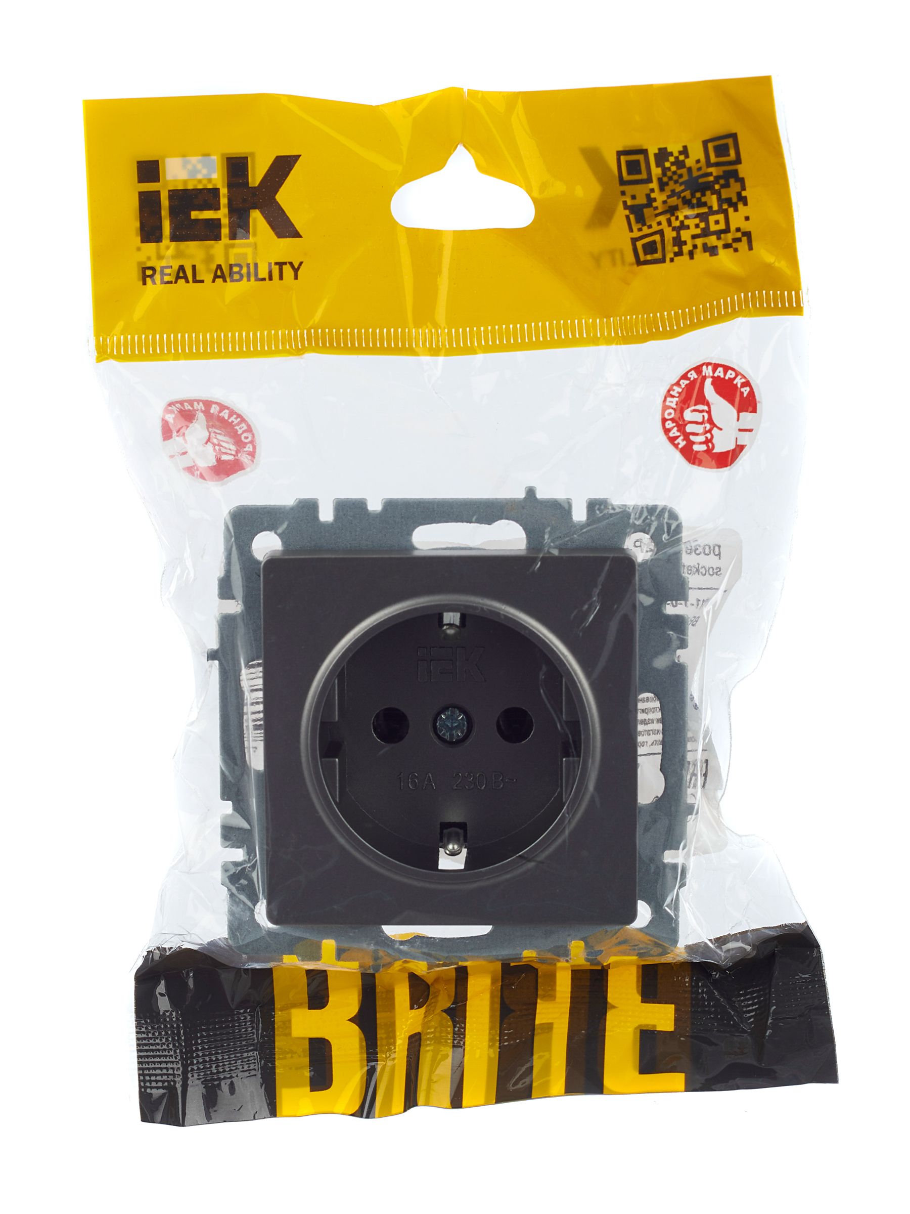 BRITE Розетка 1-местная с заземлением без защитных шторок 16А РС11-1-0-БрС сталь IEK — фото