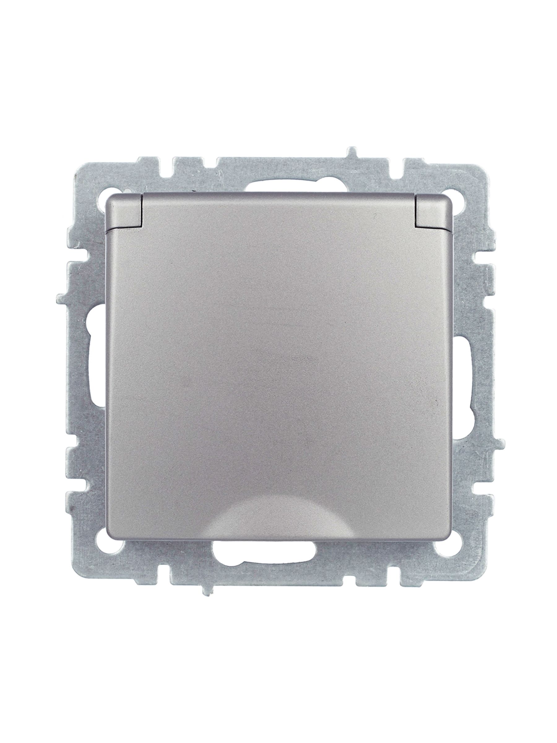 BRITE Розетка 1-местная с заземлением с защитными шторками и крышкой 16А IP44 РСбш10-3-44-БрС сталь IEK — фото