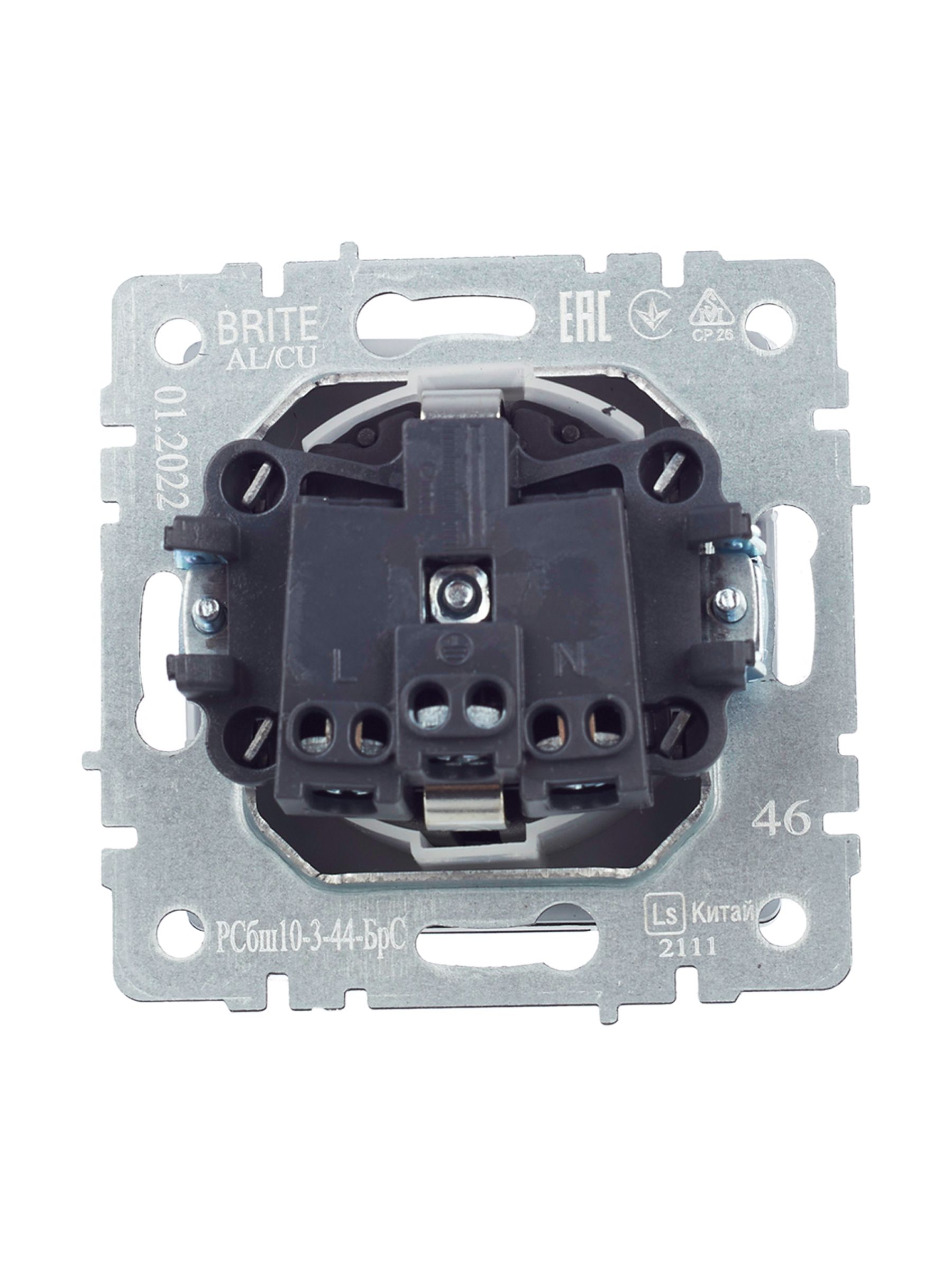 BRITE Розетка 1-местная с заземлением с защитными шторками и крышкой 16А IP44 РСбш10-3-44-БрС сталь IEK — фото