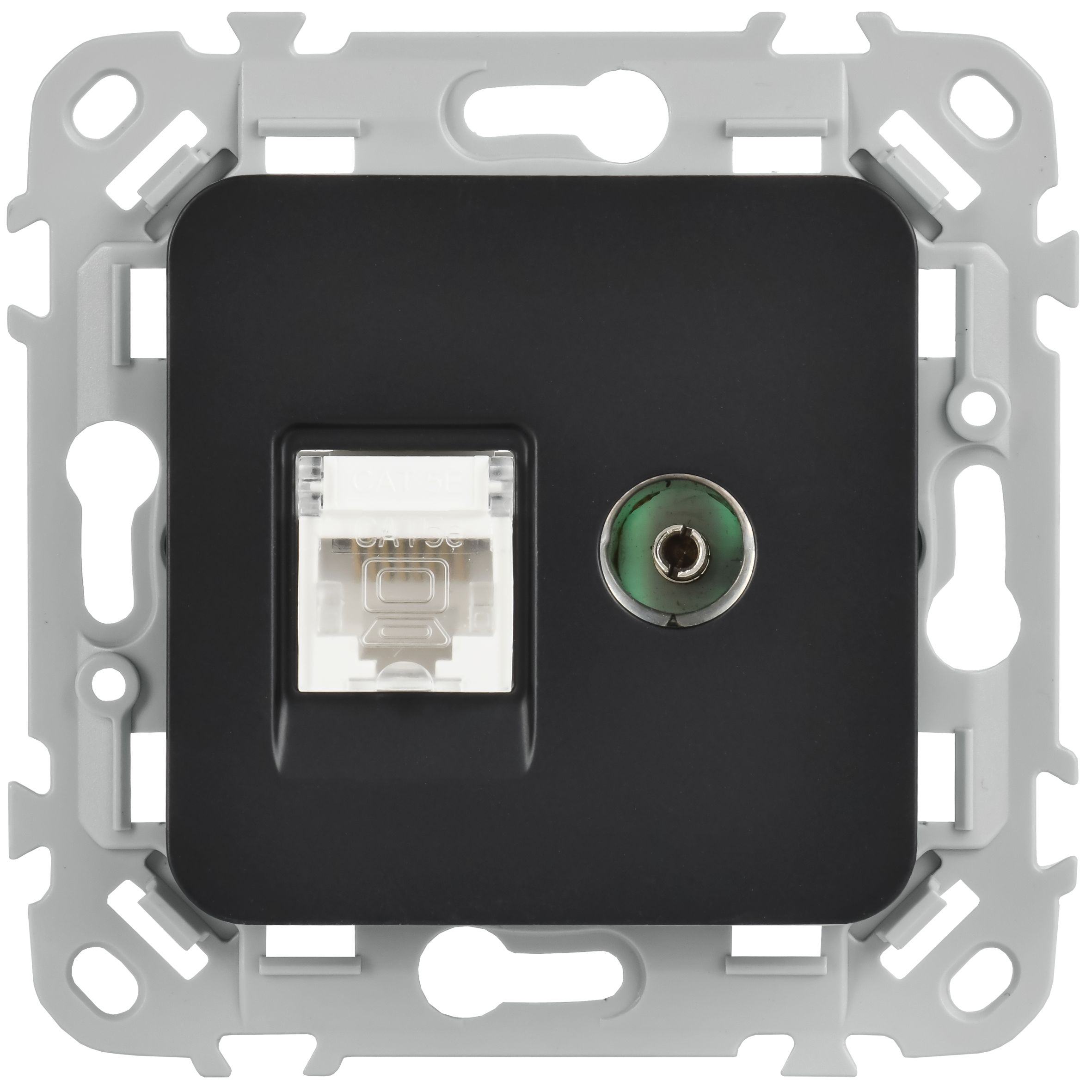 FLITE Розетка 2-местная RJ45/TV категория 5Е UTP РКТВ5е-2-0-ФлЧ черный IEK — фото