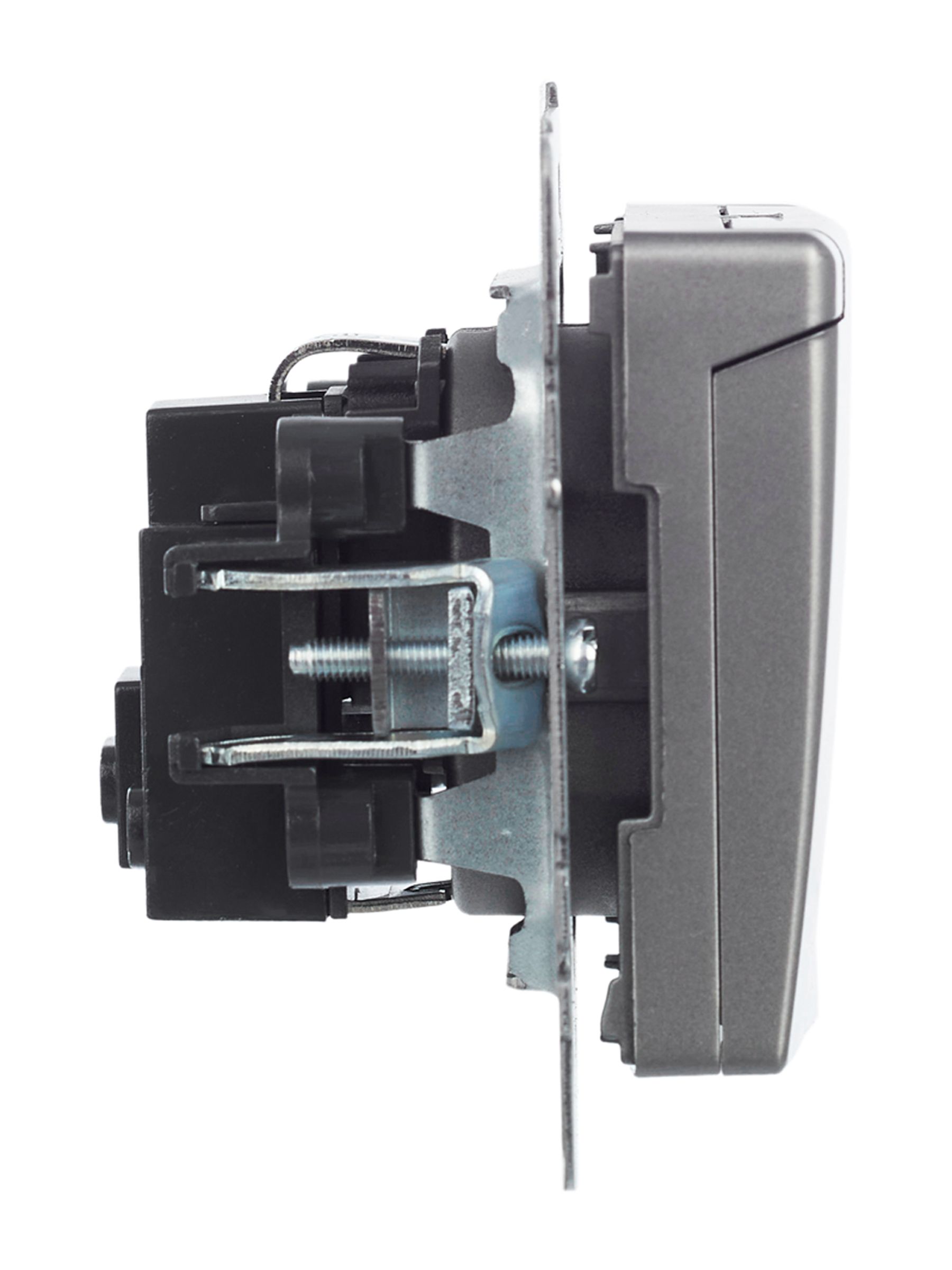 BRITE Розетка 1-местная с заземлением с защитными шторками и крышкой 16А IP20 РСбш10-3-БрС сталь IEK — фото