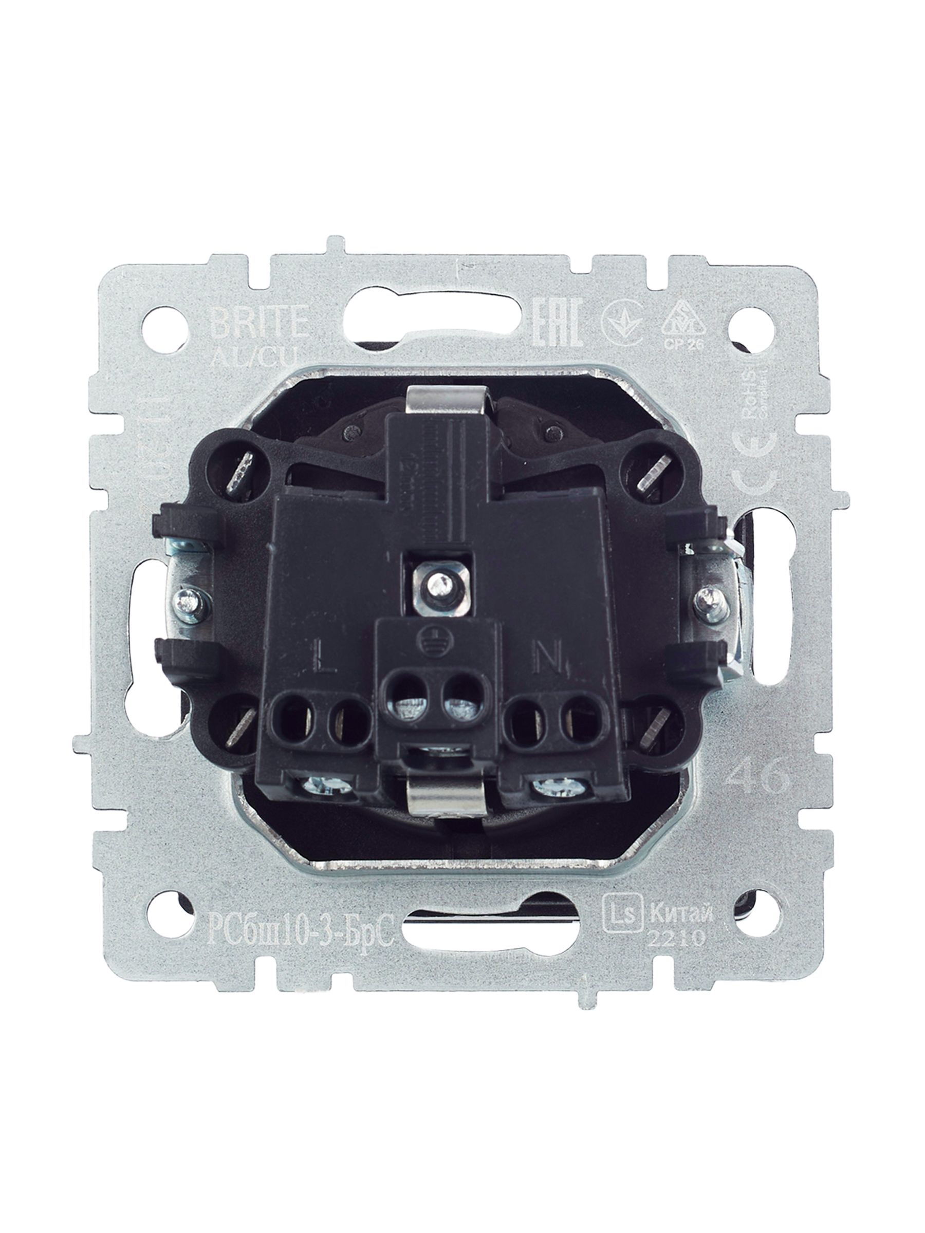 BRITE Розетка 1-местная с заземлением с защитными шторками и крышкой 16А IP20 РСбш10-3-БрС сталь IEK — фото